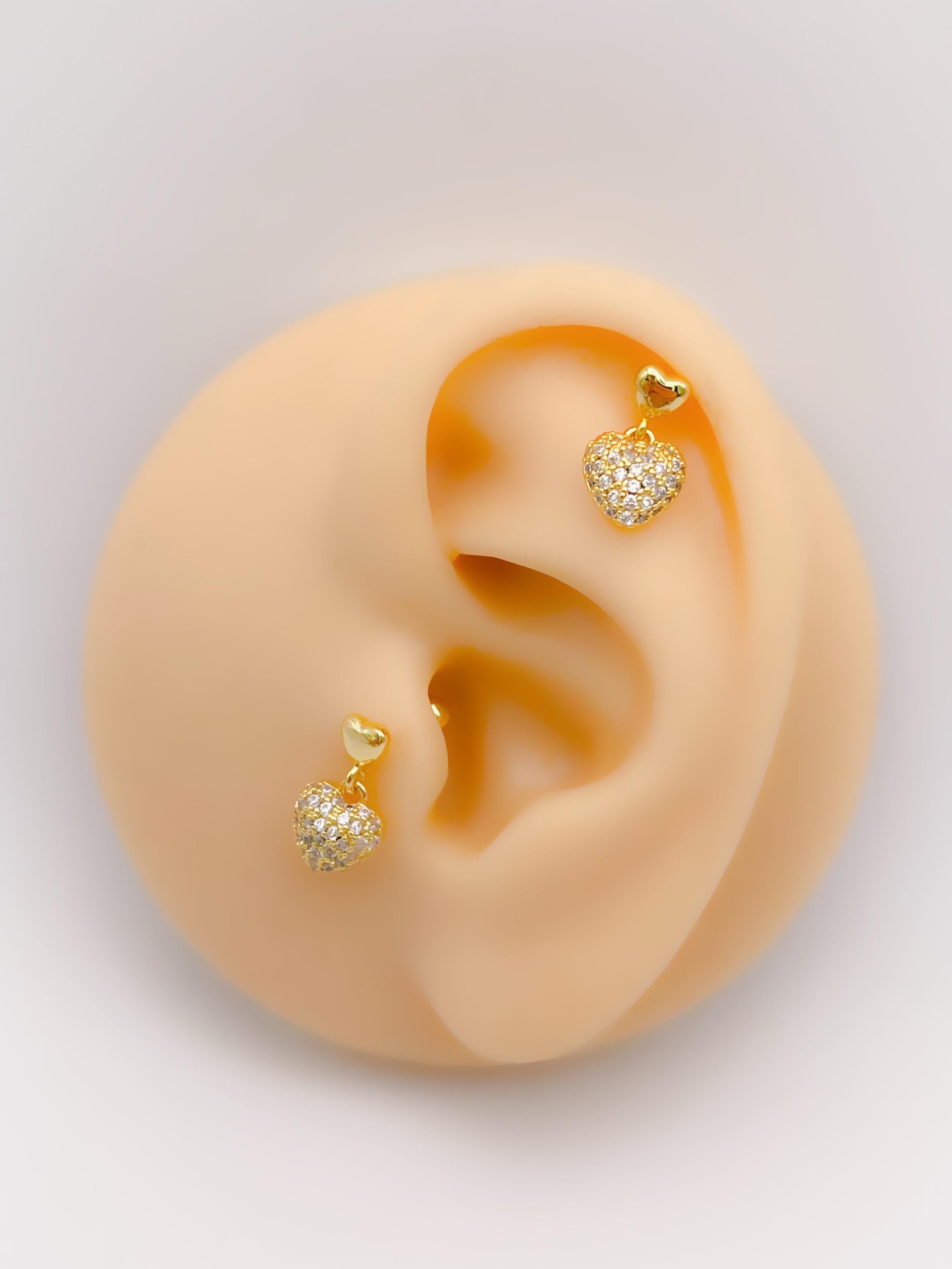 Cerrahi Çelik Piercing  Sallantılı Kalp Figürlü Kıkırdak Helix Tragus Piercing (1adet)