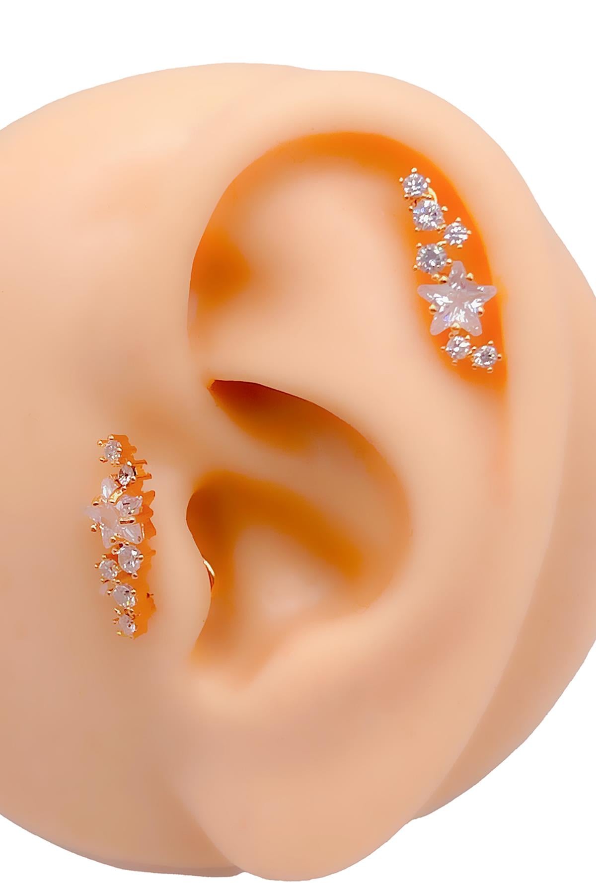 Cerrahi Çelik Piercing Zirkon Taşlı Büyük Yıldızlı Samanyolu Figürlü Kıkırdak Helix Tragus Piercing(1adet)