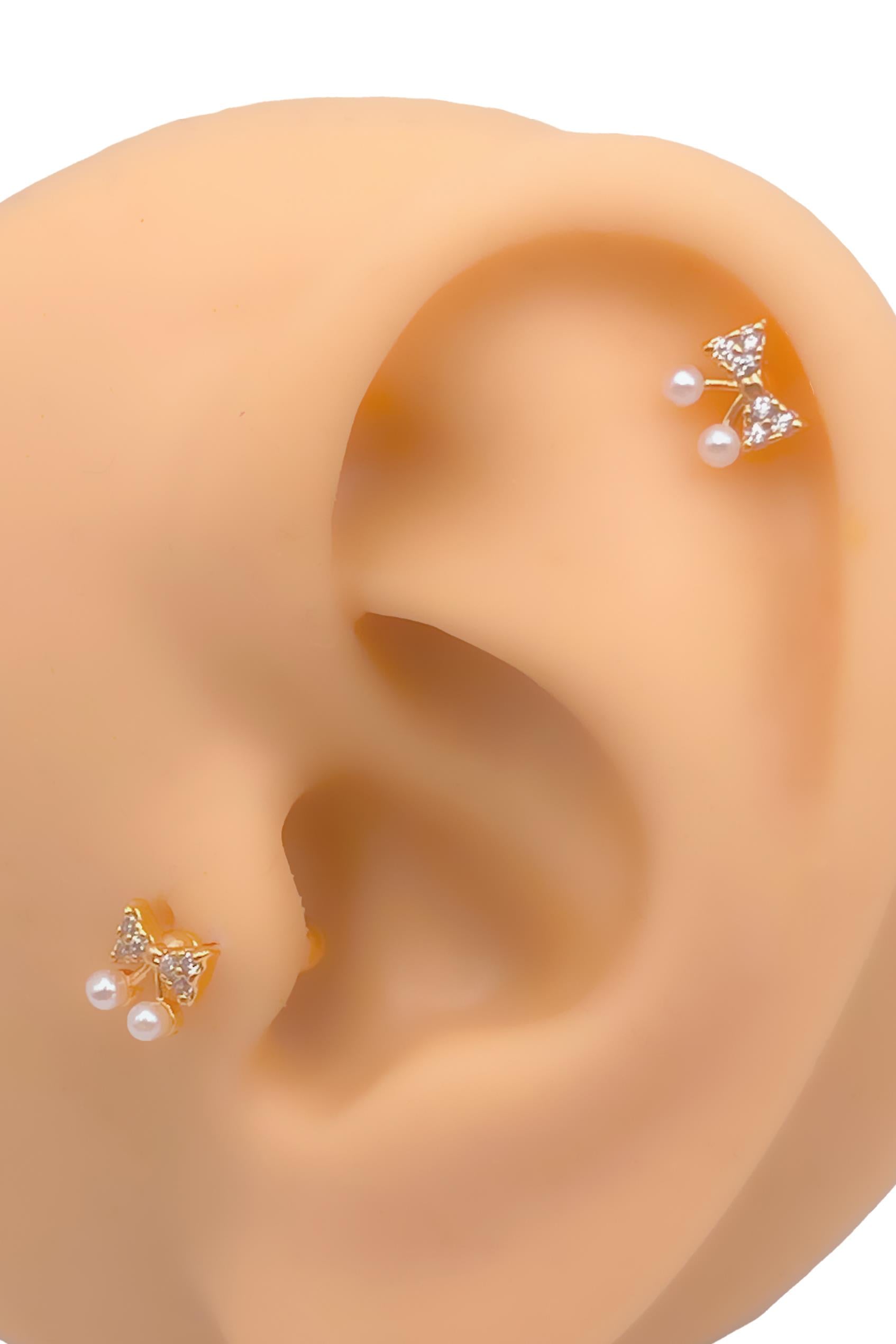 Cerrahi Çelik Piercing Zirkon Taşlı Fiyonk Figürlü Kıkırdak Helix Tragus Piercing(1adet)