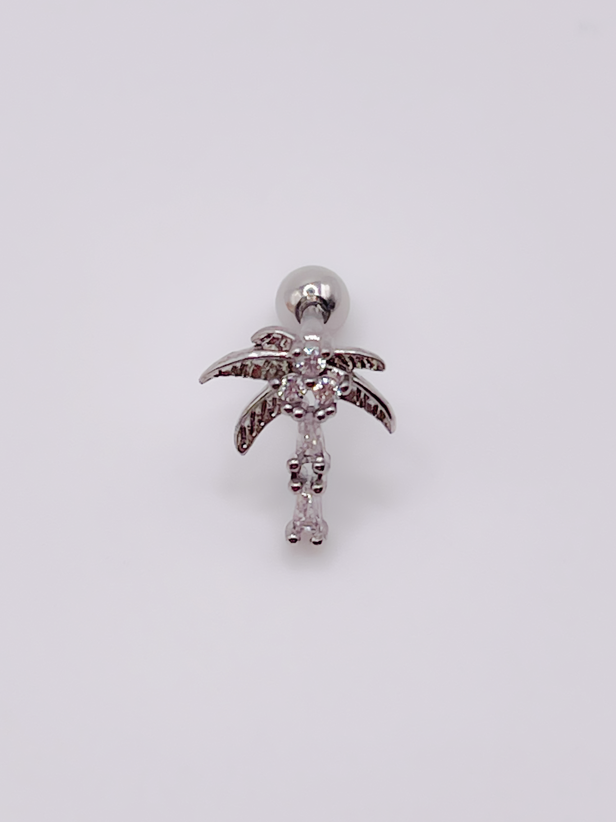 Cerrahi Çelik Piercing Zirkon Taşlı Palmiye Figürlü Kıkırdak Helix Tragus Piercing(1adet)