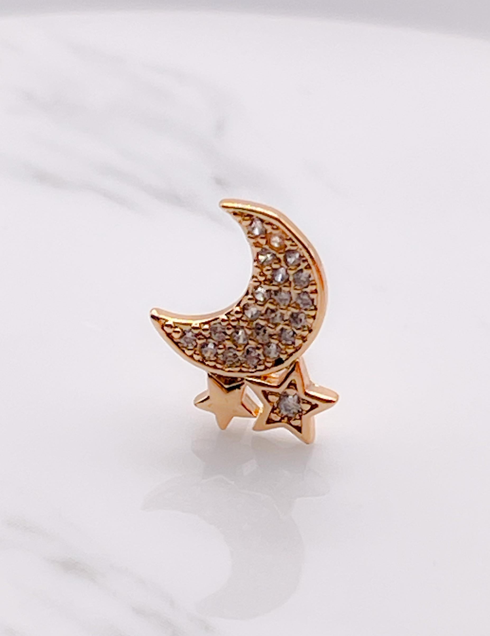 Cerrahi Çelik Zirkon Ay Figürlü Taşlı Kıkırdak Helix Tragus Piercing(1adet)
