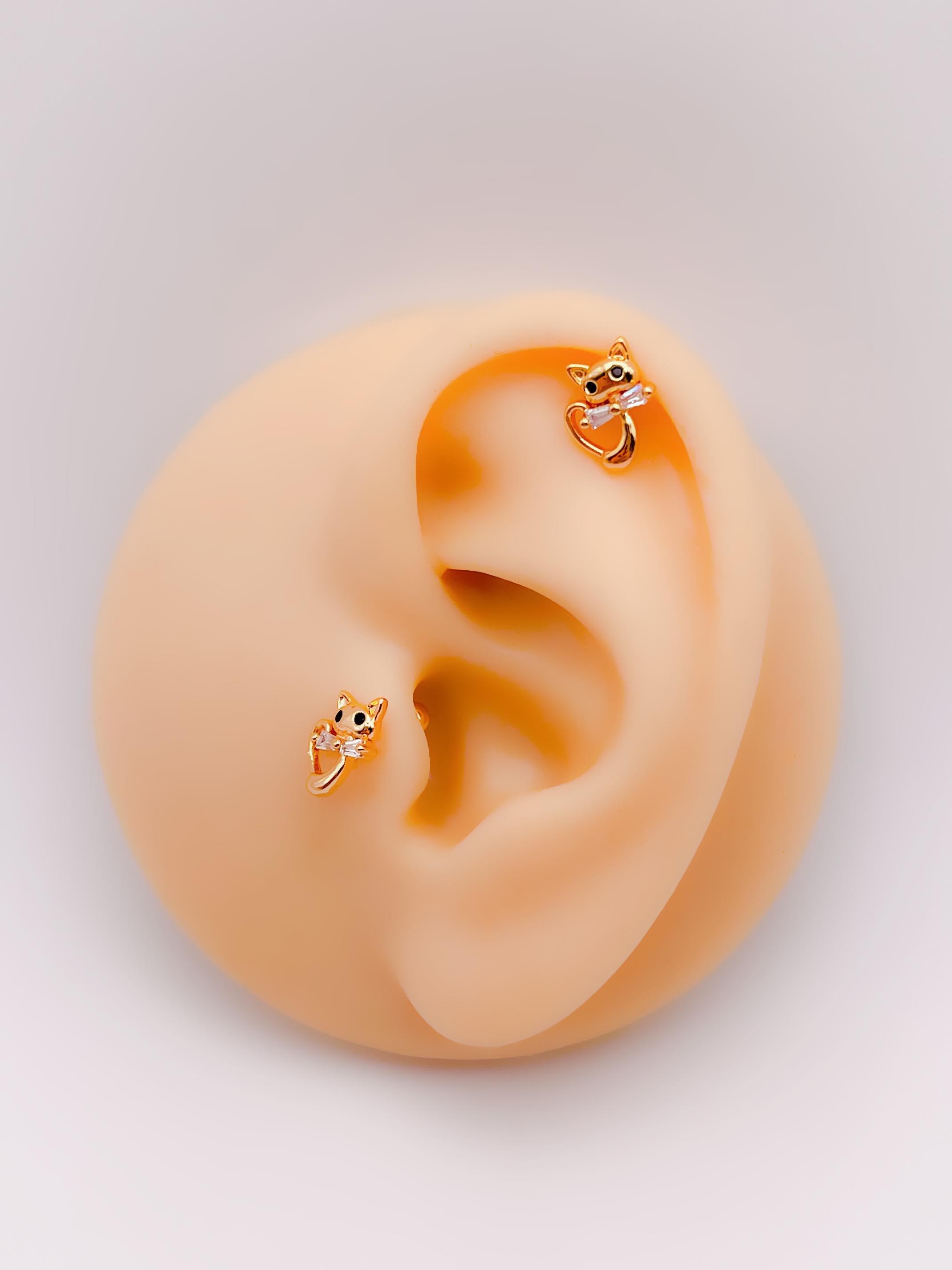 Cerrrahi Çelik Piercing ( Pirsing ) Fiyonklu Kedi Tragus Helix Piercing (1adet)
