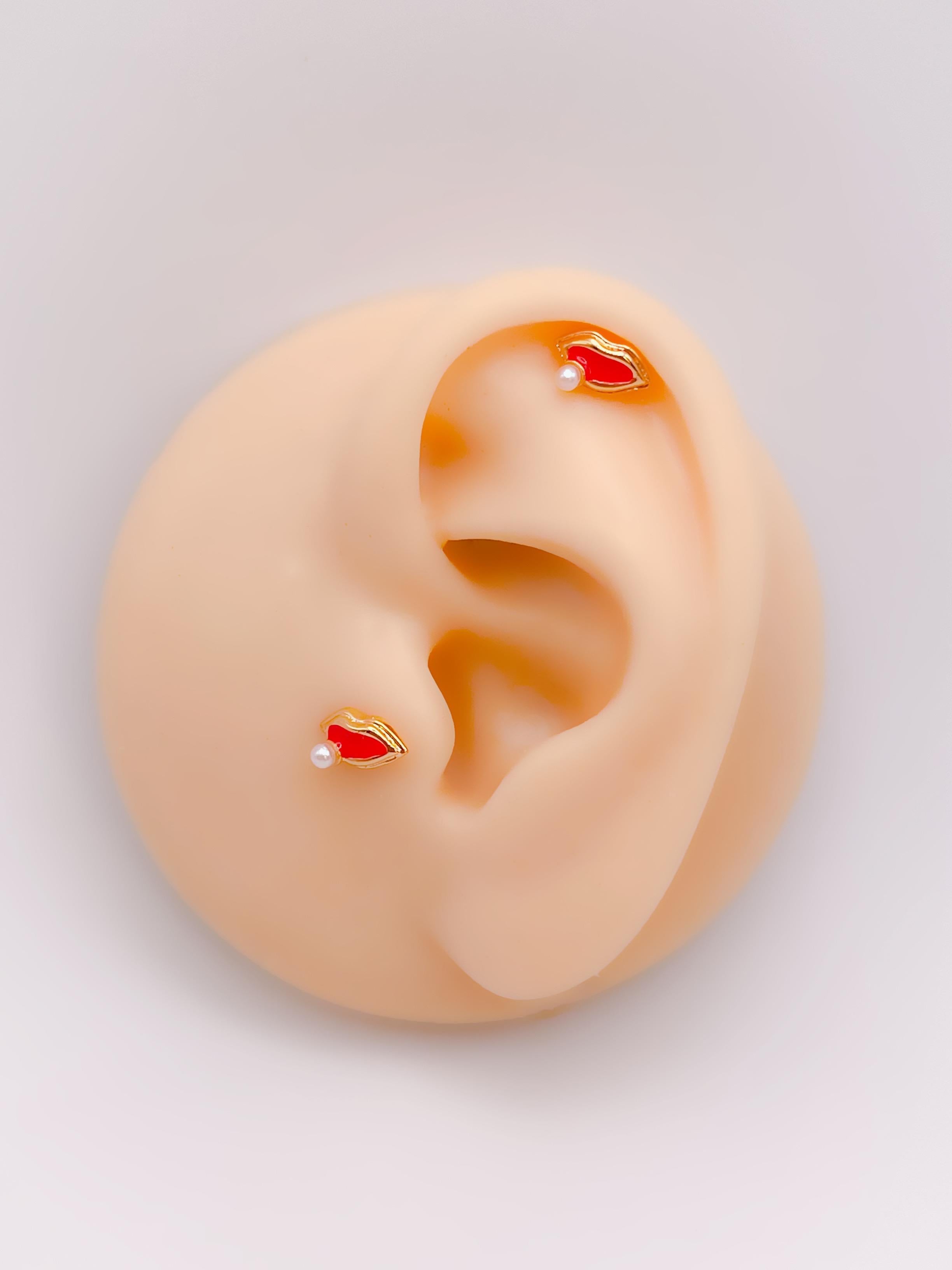 Cerrrahi Çelik Piercing ( Pirsing ) İncili Dudak Figürlü Tragus Helix Piercing (1adet)