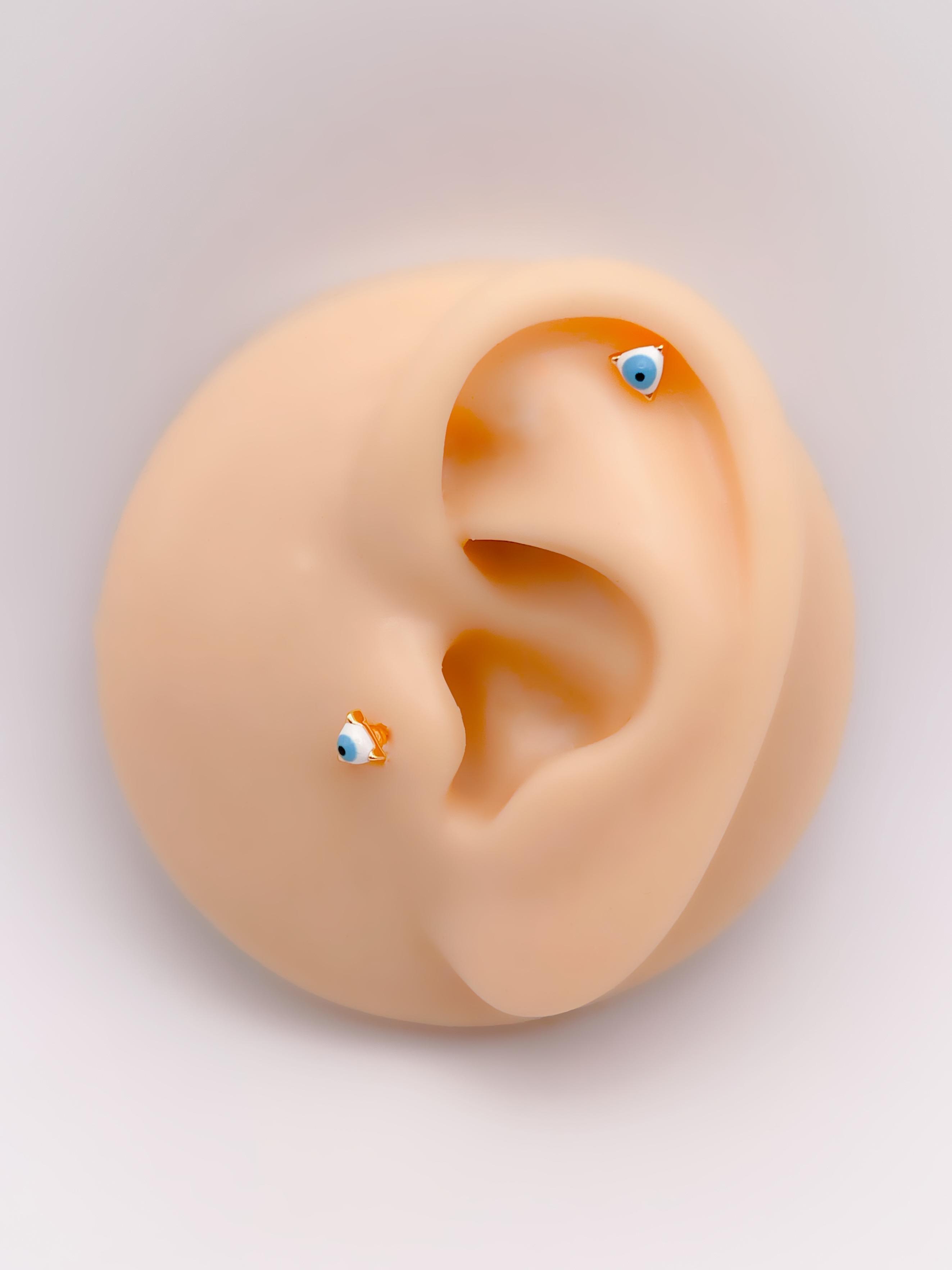 Cerrrahi Çelik Piercing ( Pirsing ) Nazar Boncuklu Tragus Helix Piercing (1adet)