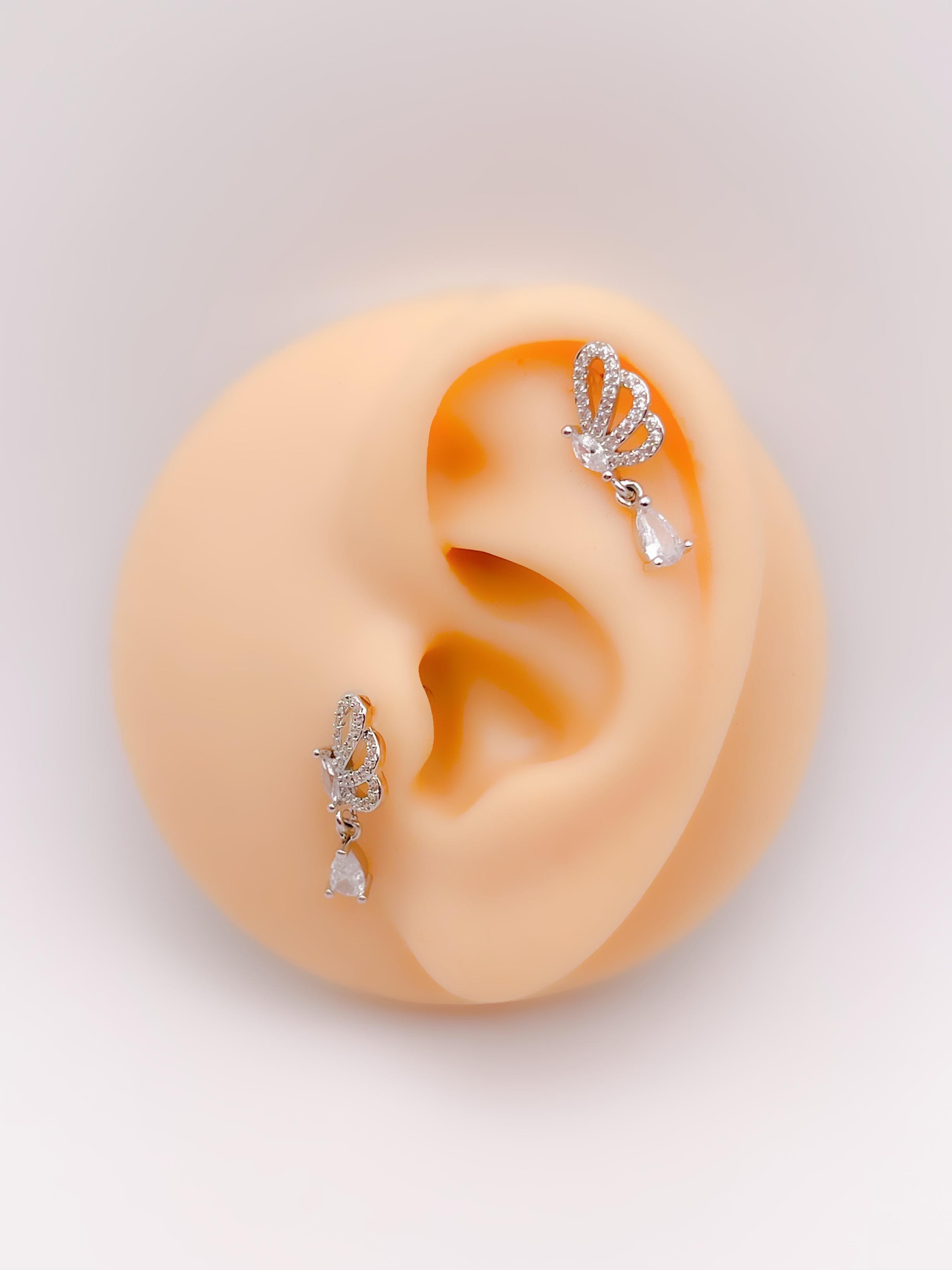 Cerrrahi Çelik Piercing ( Pirsing ) Sallantılı Damla Taşlı Kanat Tragus Helix Piercing (1adet)