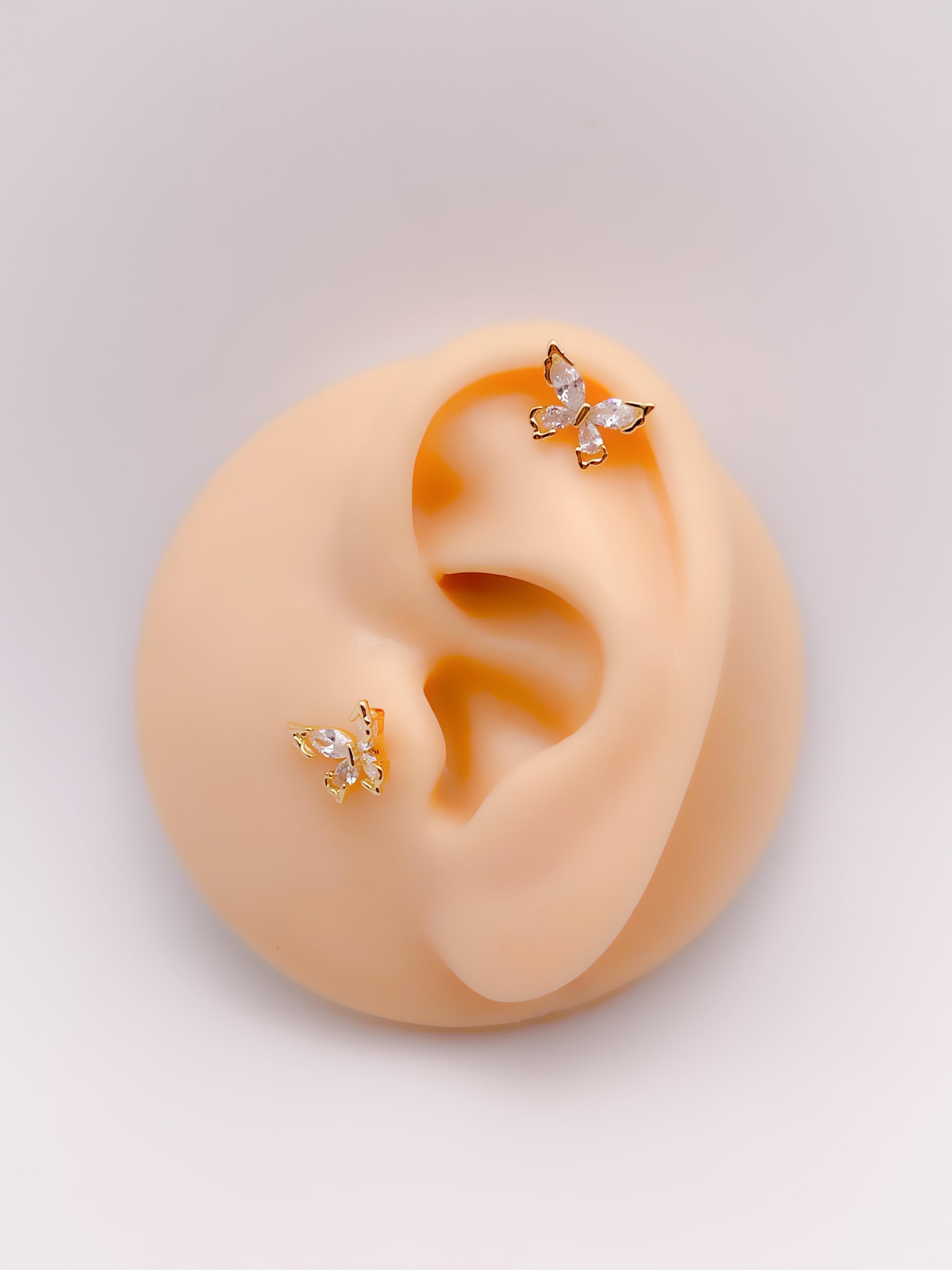 Cerrrahi Çelik Piercing ( Pirsing ) Zirkon Kelebek Tragus Helix Piercing (1adet)