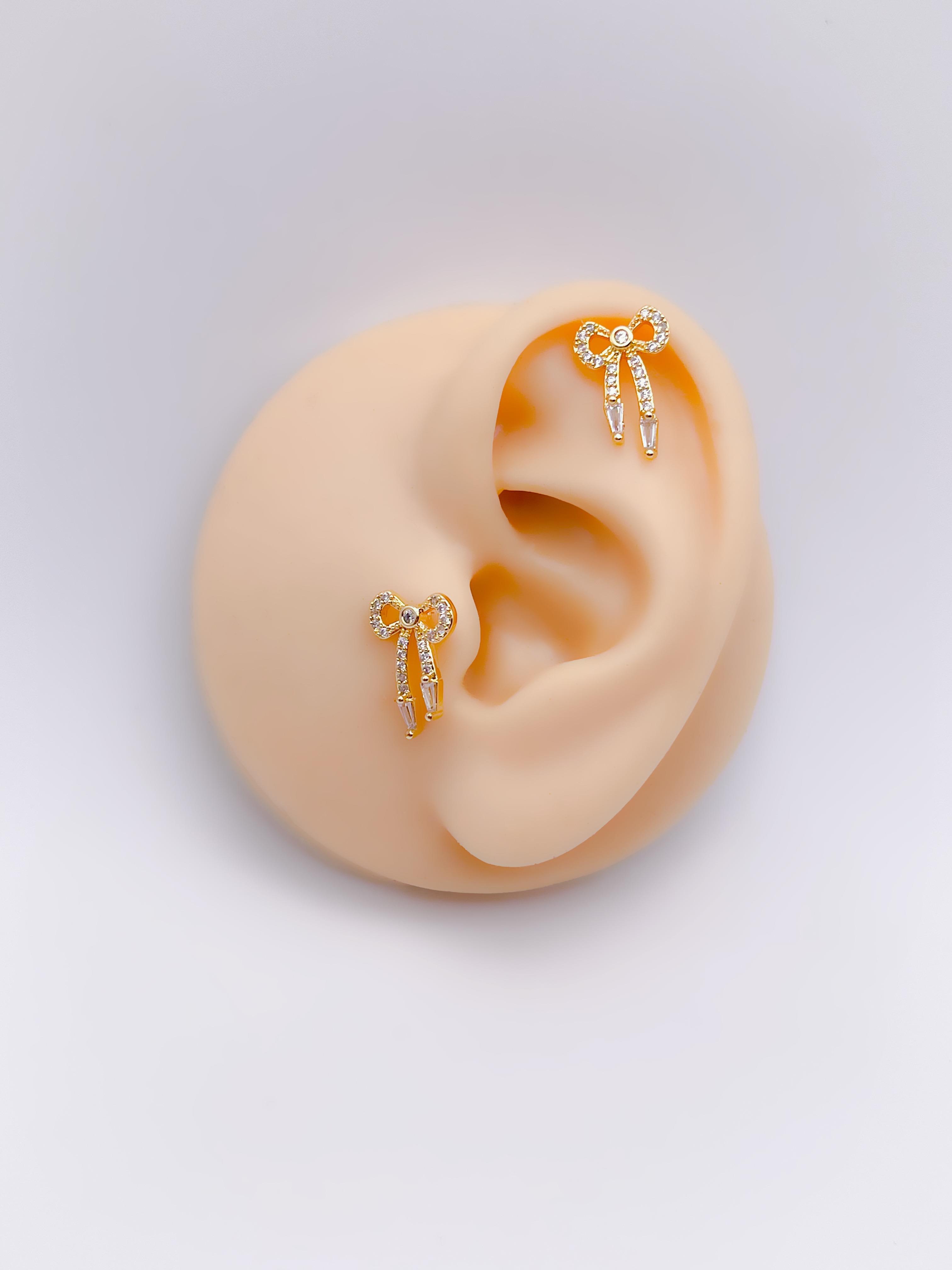 Cerrrahi Çelik Piercing ( Pirsing ) Zirkon Taşlı Uzun Fiyonk Tragus Helix Piercing (1adet)