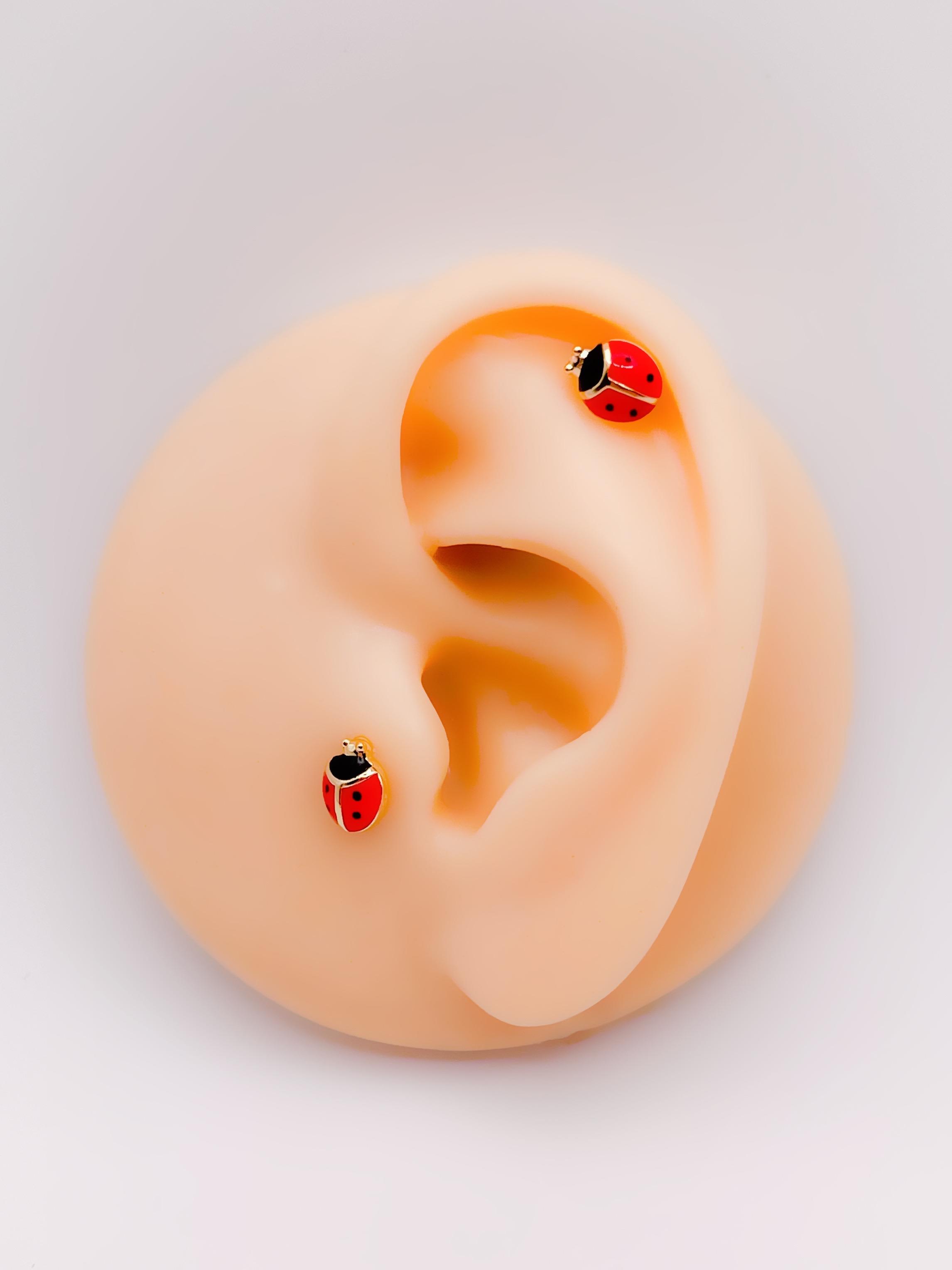 Cerrrahi Çelik Piercing ( Pirsing ) Zirkon Uğur Böceği Tragus Helix Piercing (1adet)