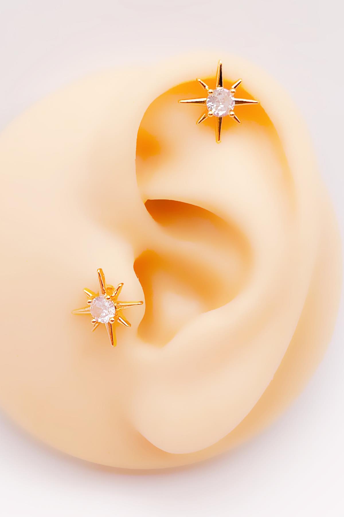 Cerrrahi Çelik Tek Taşlı Kutup Yıldızı Tragus Helix Piercing (1adet)