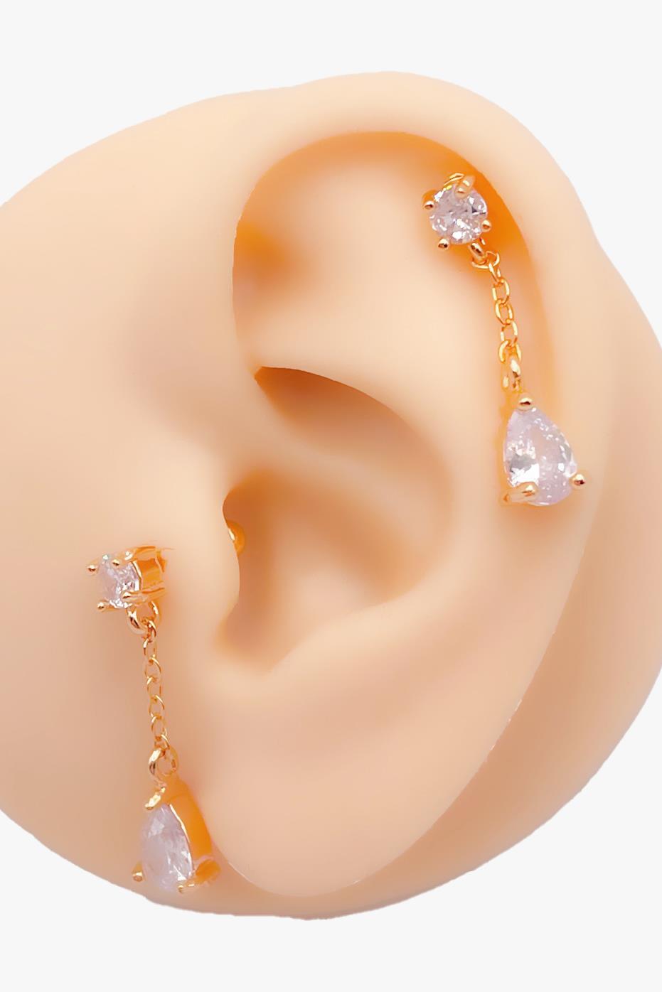 Cerrrahi Çelik Zirkon Taşlı Damla Taşlı Sallantılı Tragus Helix Piercing (1adet)