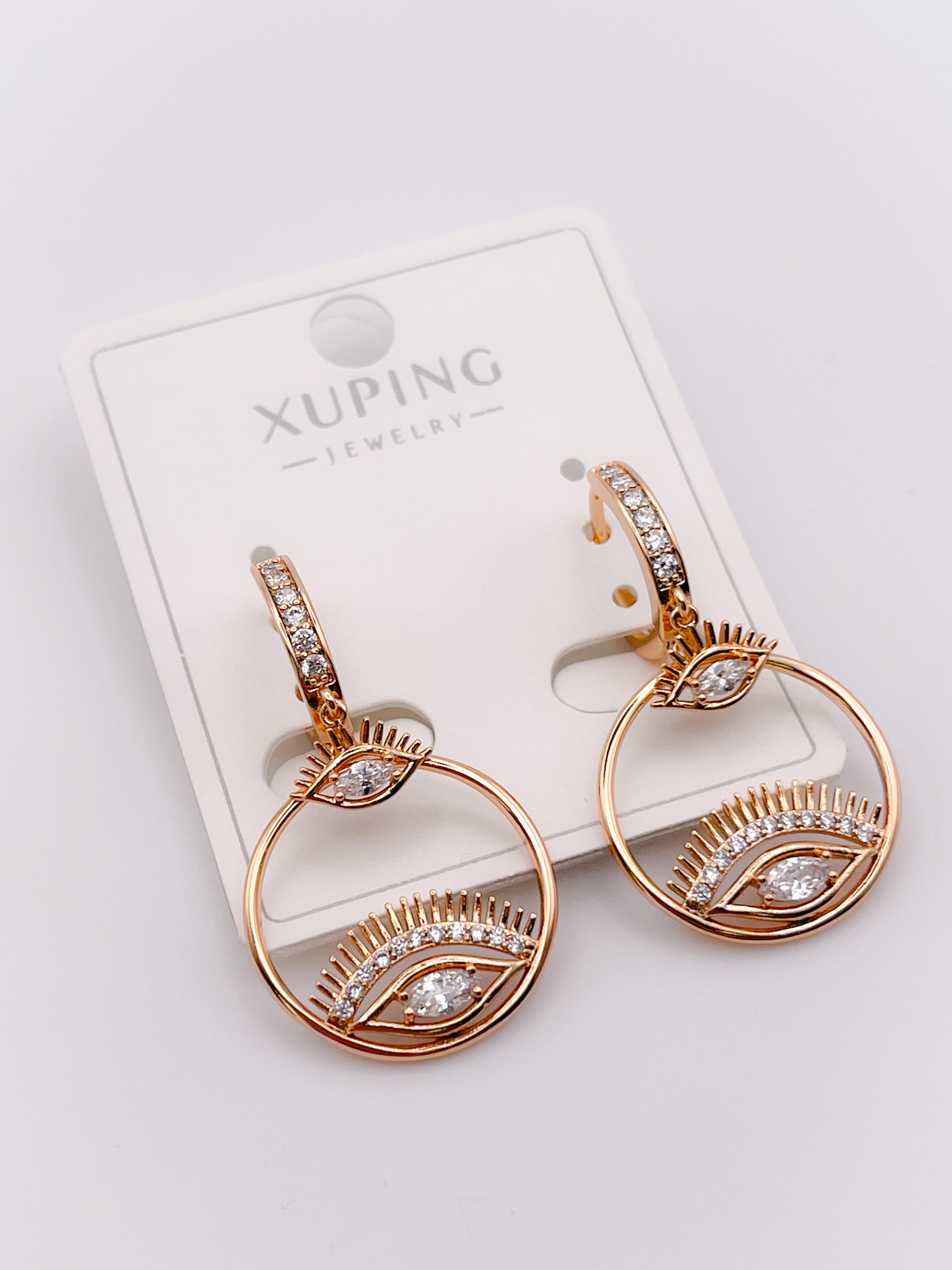 Özel Seri Küpe Taşlı Sallantılı Çift Gözlü Küpe