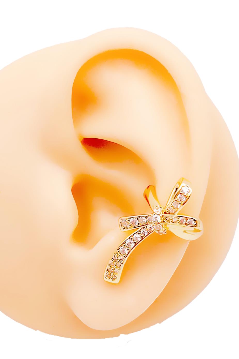 Zirkon Taşlı Sıkıştırma Fiyonk Kıkırdak Küpe ( Earcuff ) Piercing (1adet)
