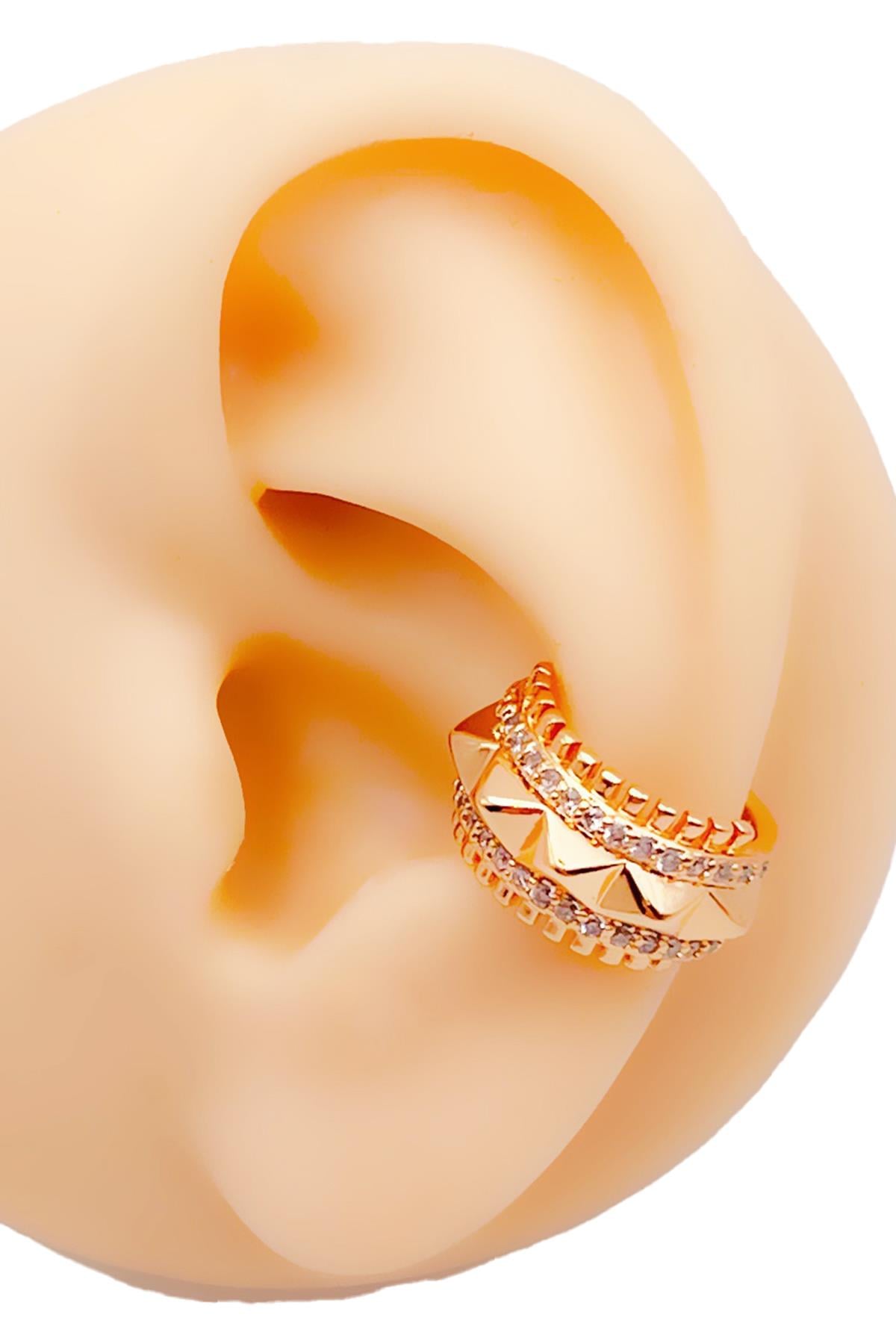 Zirkon Taşlı Tamtur Sıkıştırma Kıkırdak Küpe ( Earcuff ) Piercing (1adet)