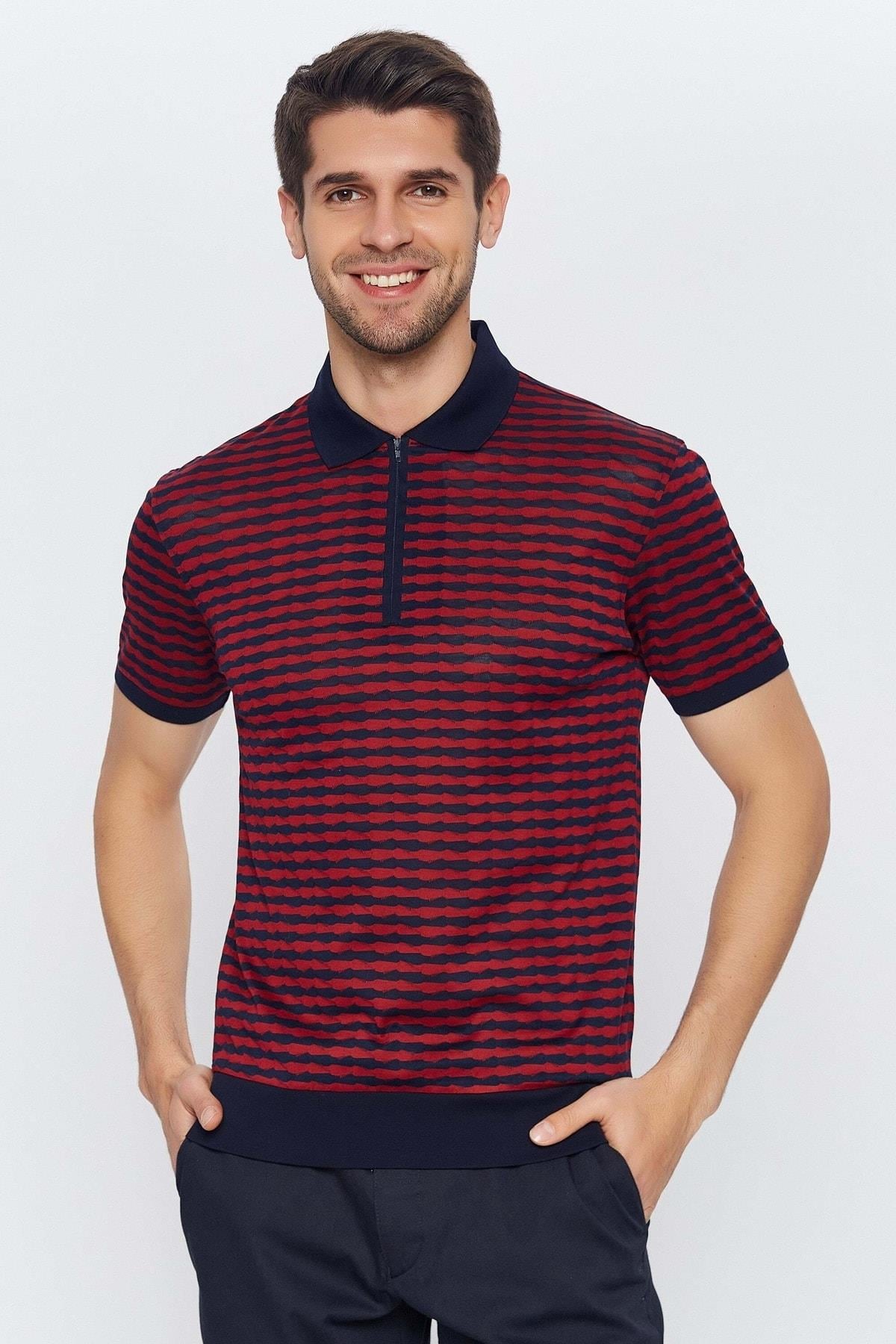 Bordo Lacivert Polo Yaka 100%pamuk Mercerize Kısa Kol T-shirt