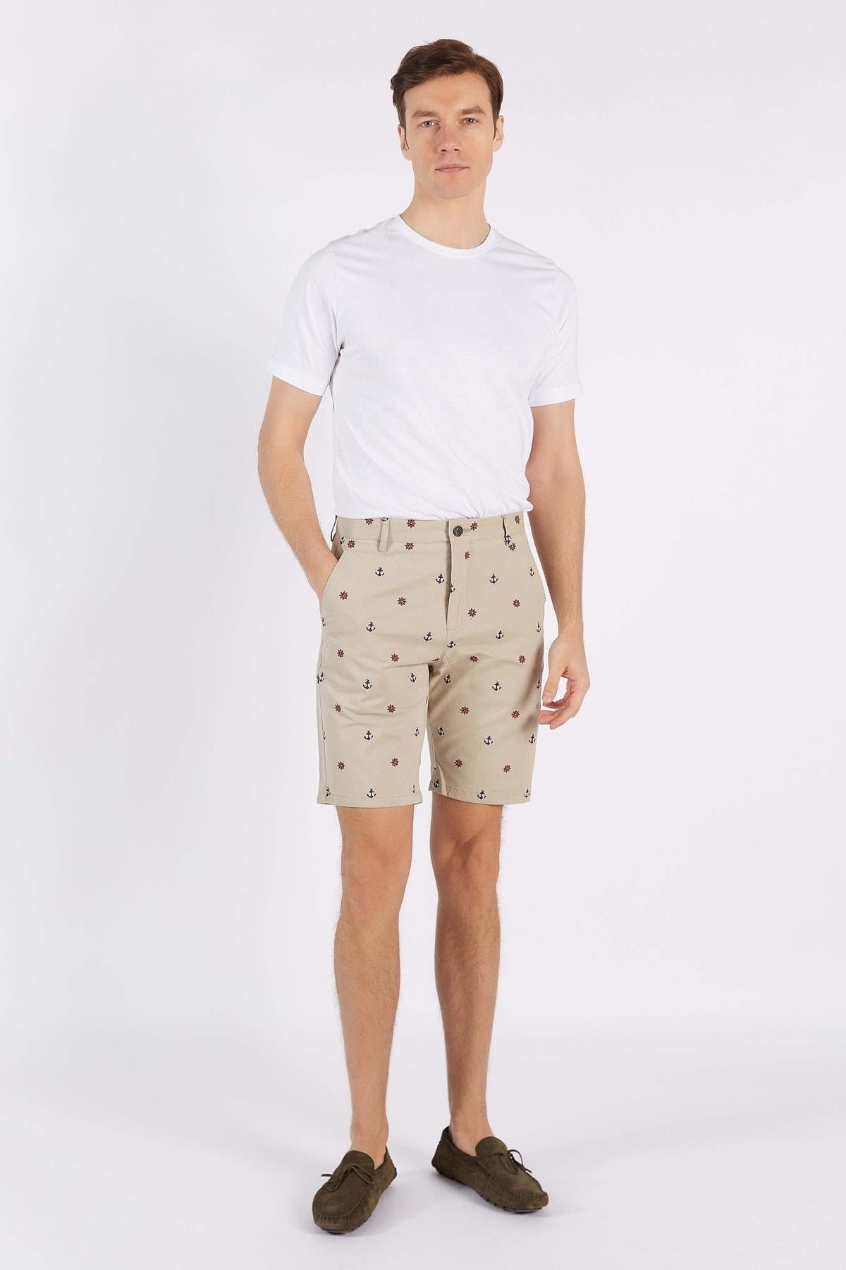 Erkek Bej Pamuk Şort