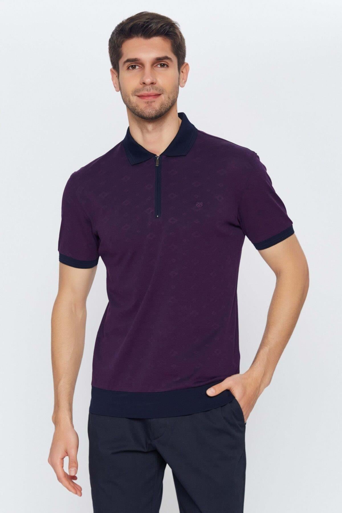 Erkek Lacivert-mor Polo Yaka Merserize T-shirt-rb1a0421y007