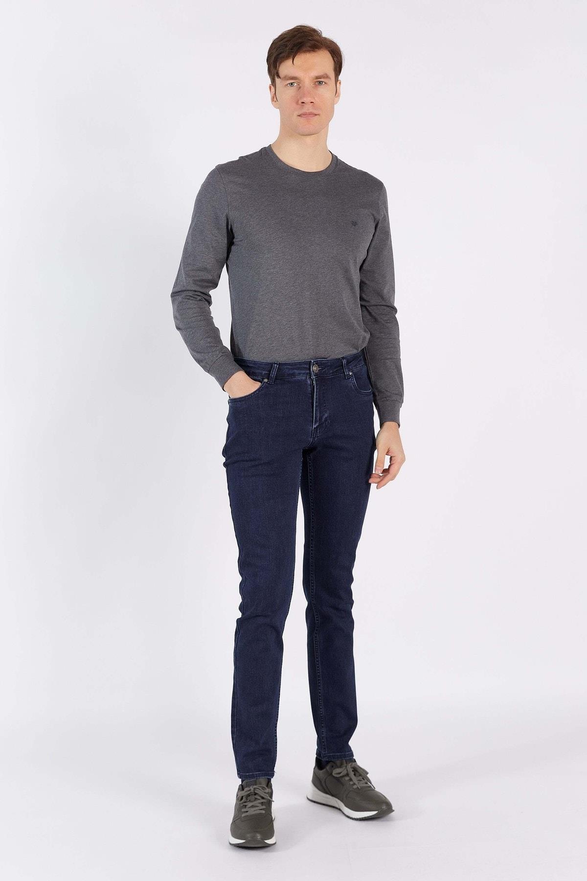 Lacivert Düz Regular Fit Denim Pantalon