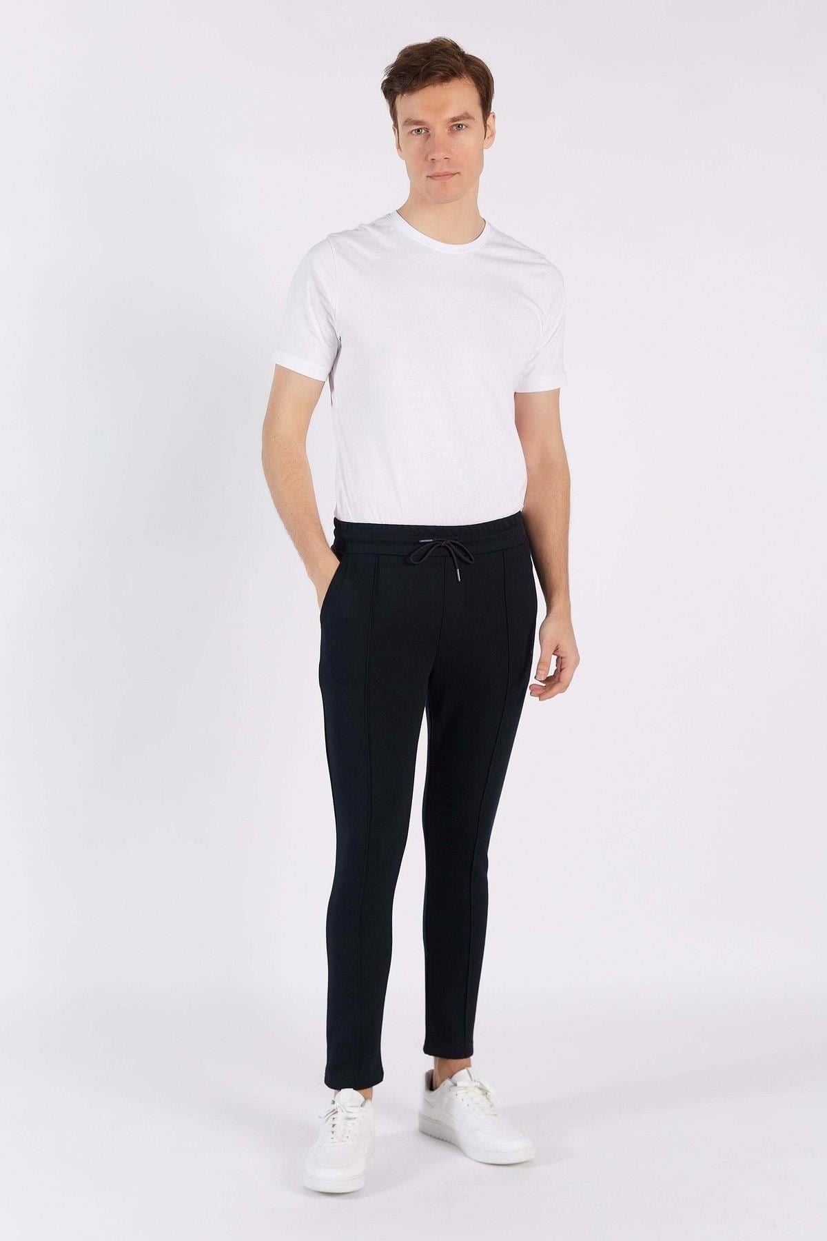 Lacivert Yandan Cepli Slim Fit Eşofman Alt