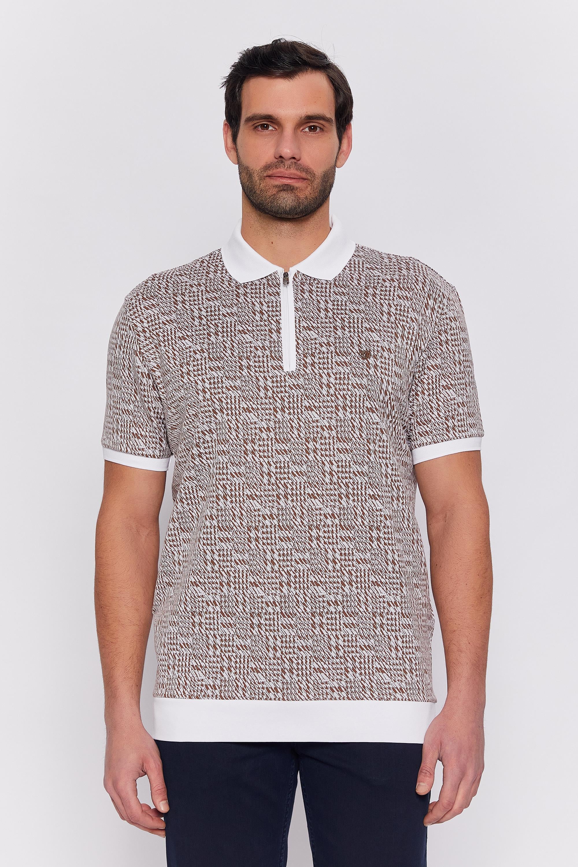 Romano Botta Beyaz Fermuarlı Polo Yaka 100% Merserize Pamuk  Kısa Kol T-shirt