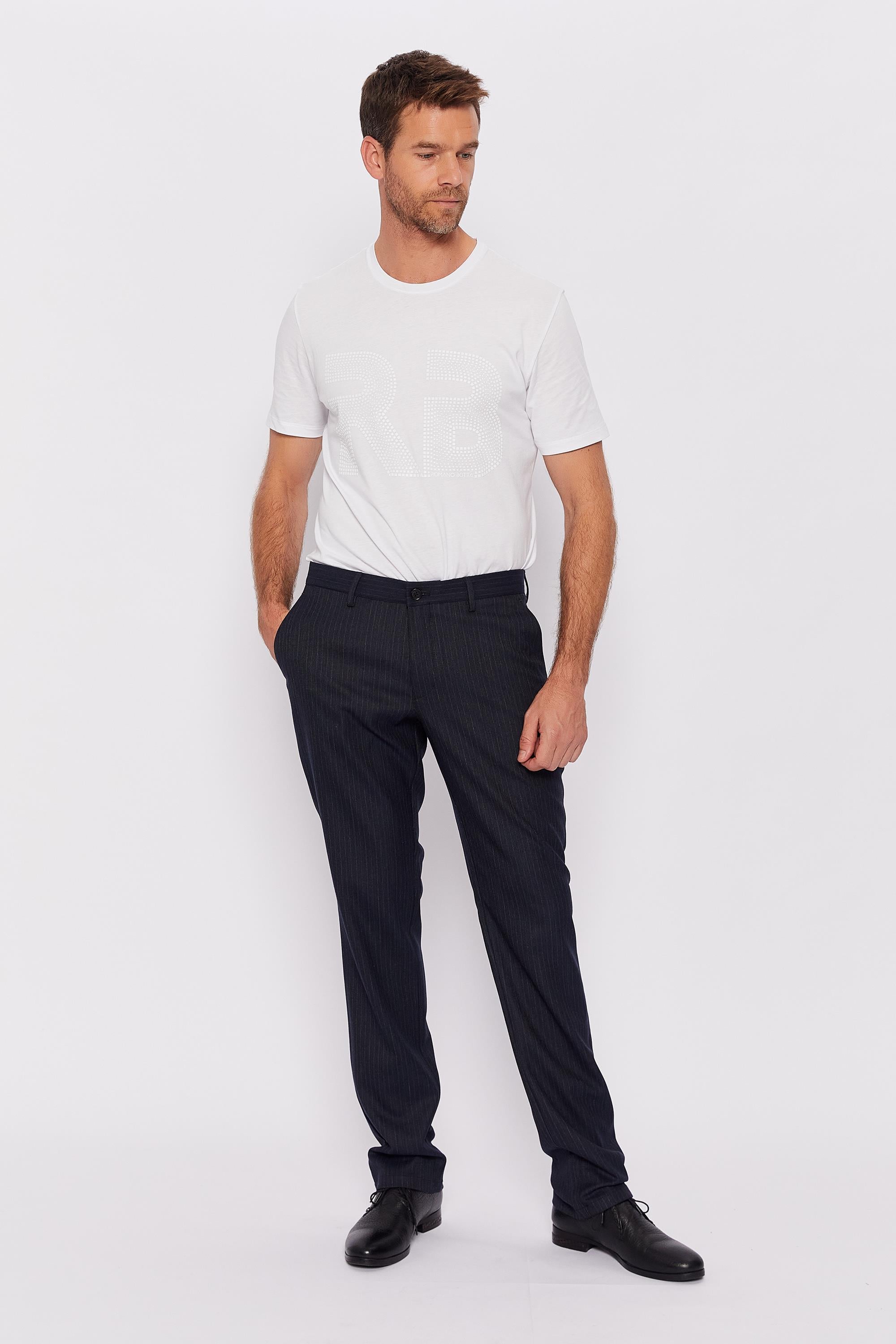 Romano Botta Lacivert Çizgili Regular Fit Casual Pantolon 