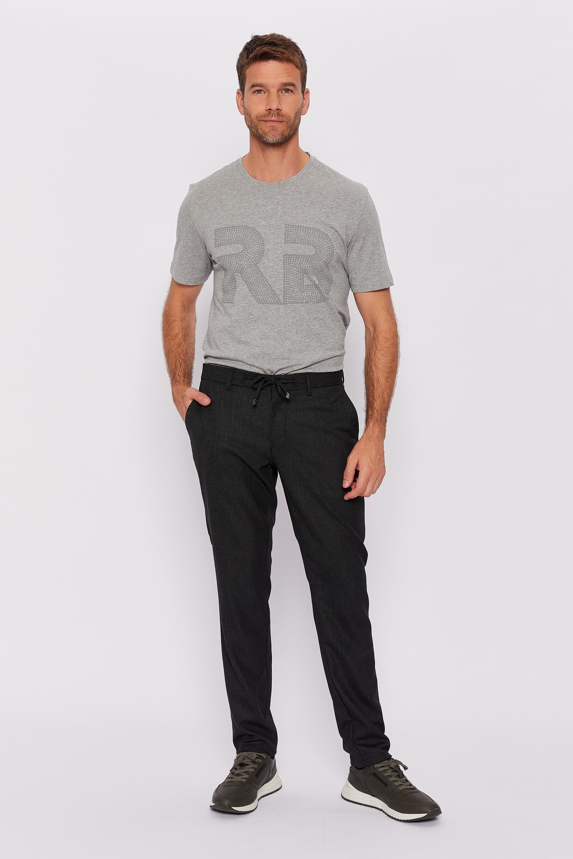 Romano Botta Siyah Desenli Regular Fit Casual Pantolon 