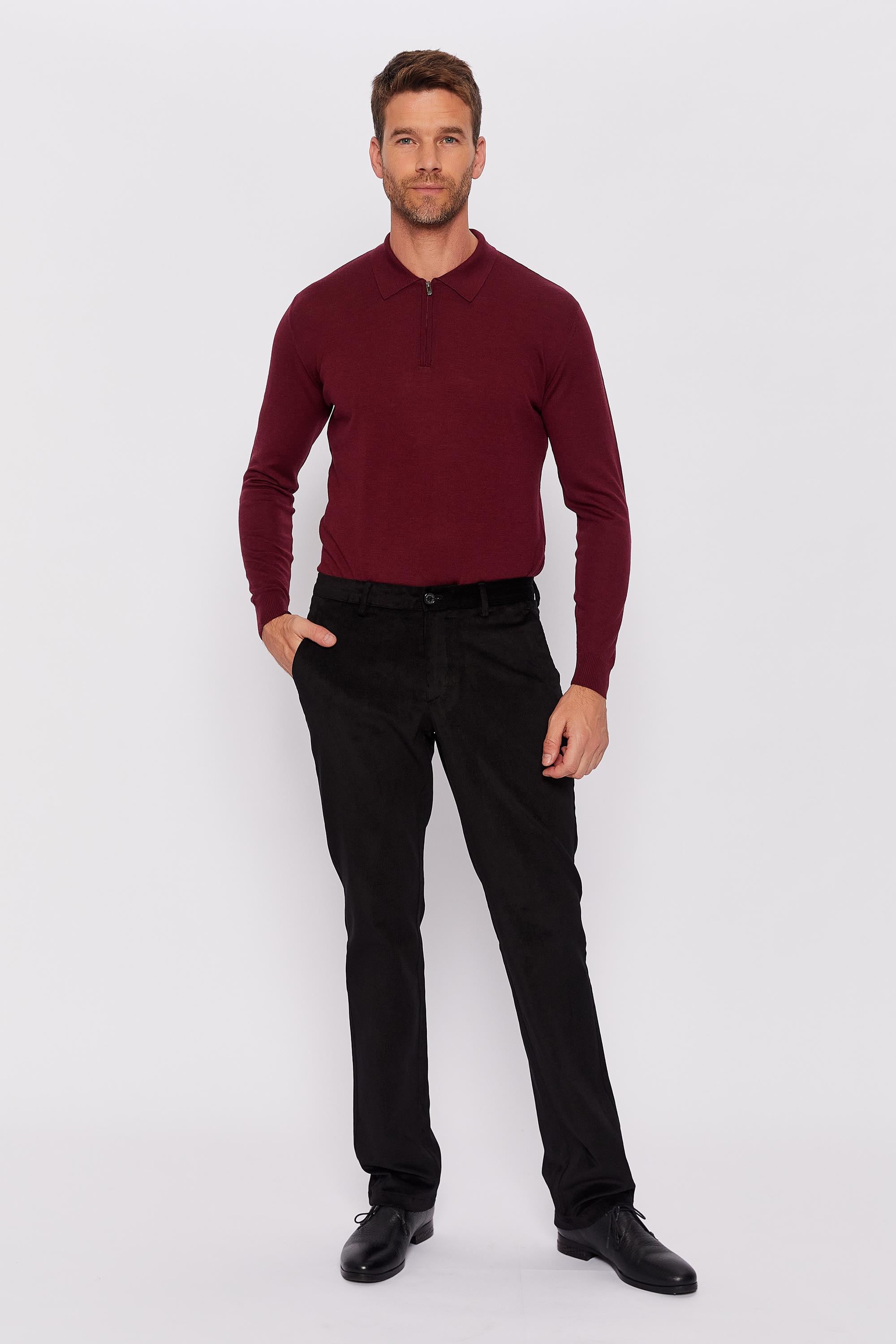 Romano Botta Siyah Düz Regular Fit Pamuk Karışımlı Pantolon 