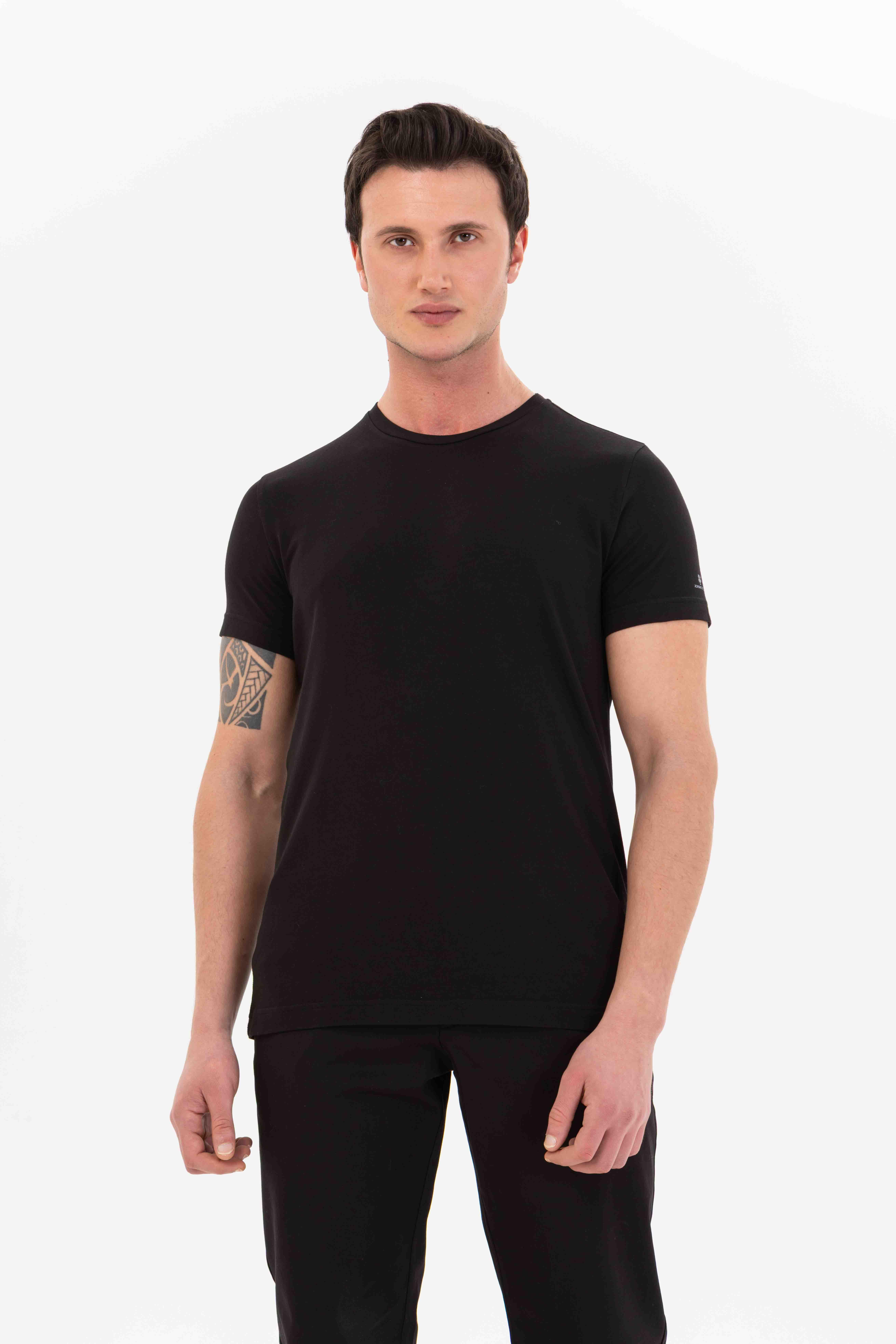 Romano Botta Siyah Yuvarlak Yaka Modal Pamuk Karışımlı Kısa Kol Esnek Rahat Basic T-shirt