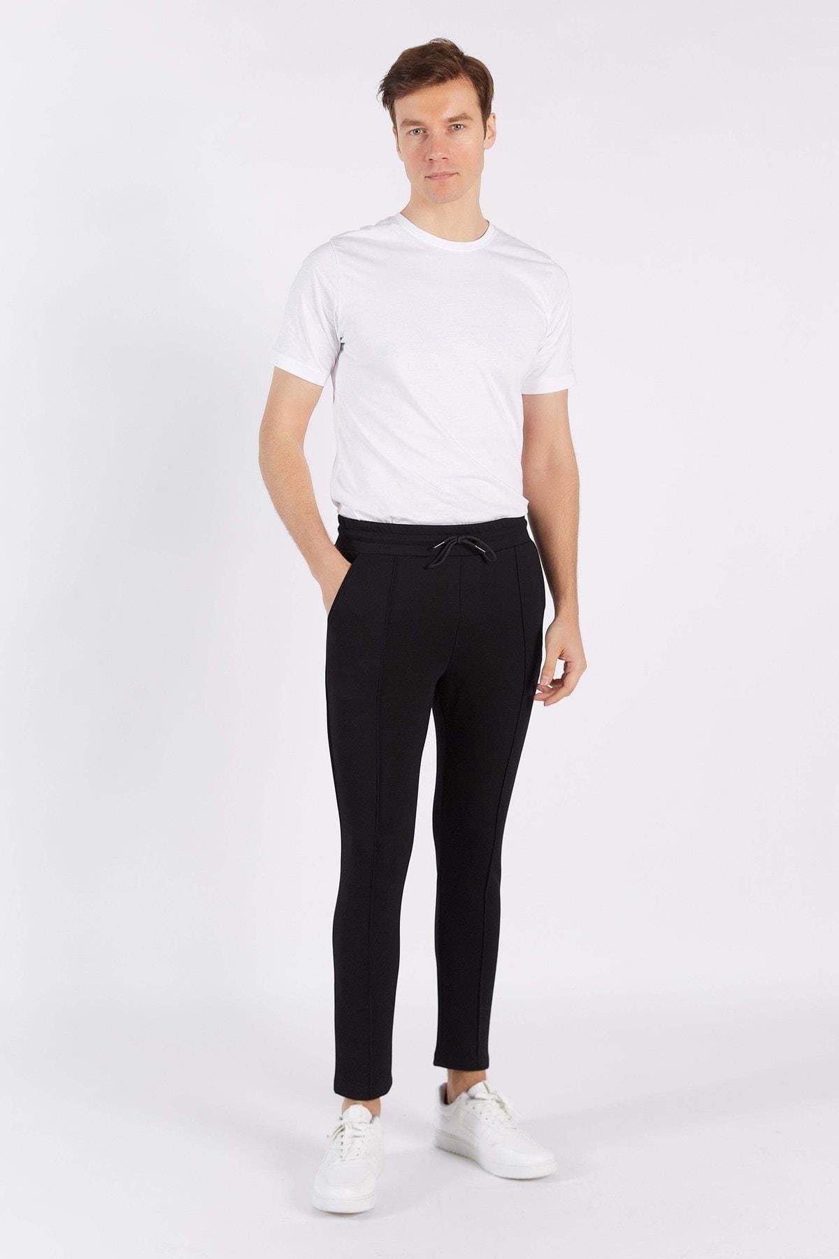 Siyah Yandan Cepli Slim Fit Eşofman Alt