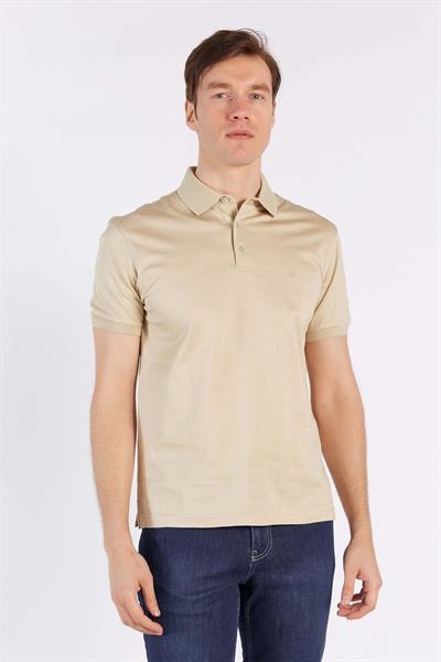 Erkek Bej Kısa Kol Polo Yaka %100 Pamuk T-shirt