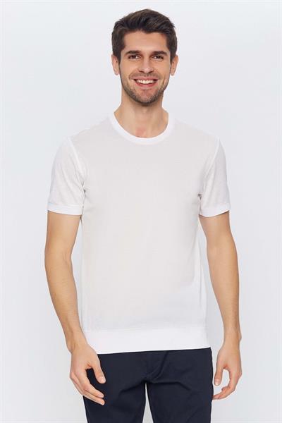 Erkek Beyaz Yuvarlak Yaka Kısa Kol Merserize Düz Basic T-shirt