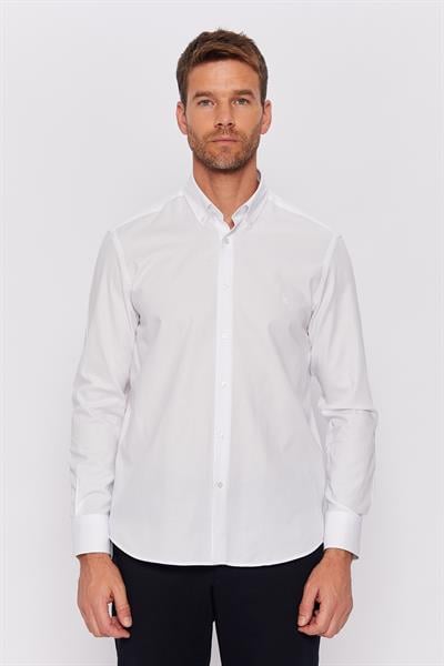 Romano Botta Beyaz Düz Slim Fit Yaka Düğmeli %100 Pamuk Gömlek