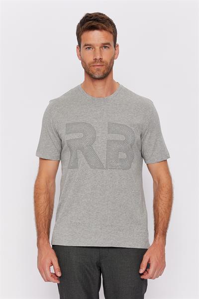 Romano Botta Gri Melanj Yuvarlak Yaka Kısa Kol Desenli T-shirt