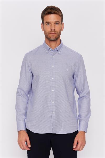 Romano Botta Koyu Mavi Desenli Slim Fit Yaka Düğmeli %100 Pamuk Gömlek