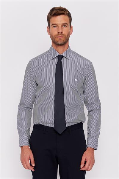 Romano Botta Lacivert-Beyaz Düz Slim Fit Yaka Düğmeli %100 Pamuk Gömlek