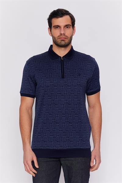 Romano Botta Lacivert Fermuarlı Polo Yaka 100% Merserize Pamuk  Kısa Kol T-shirt