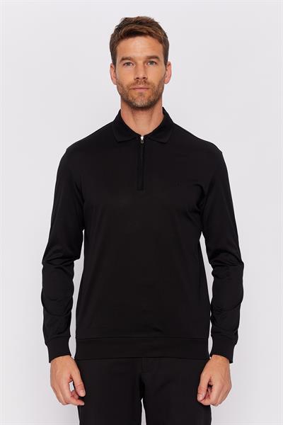 Romano Botta Siyah Fermuarlı Polo Yaka Uzun Kol Desenli T-shirt