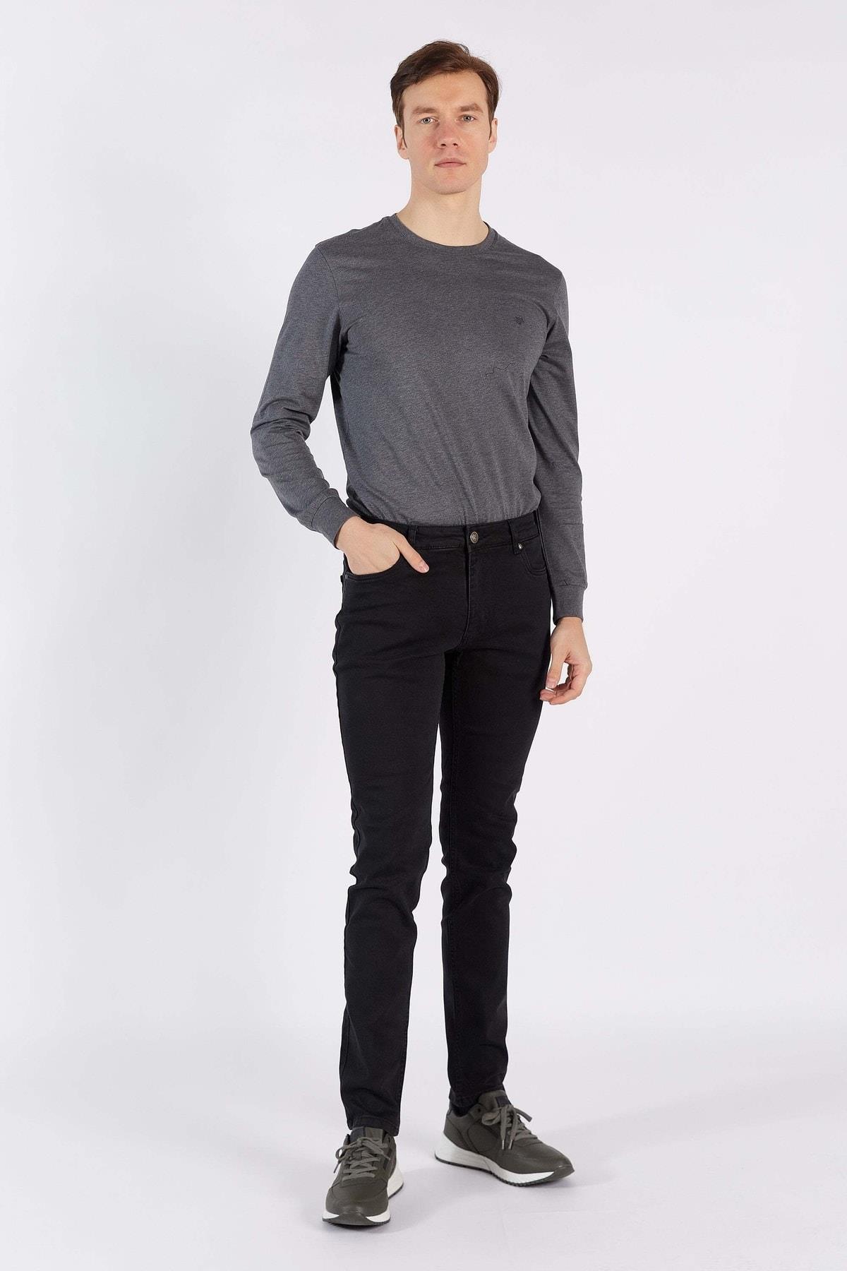 Antrasit Düz Regular Fit Denim Pantalon
