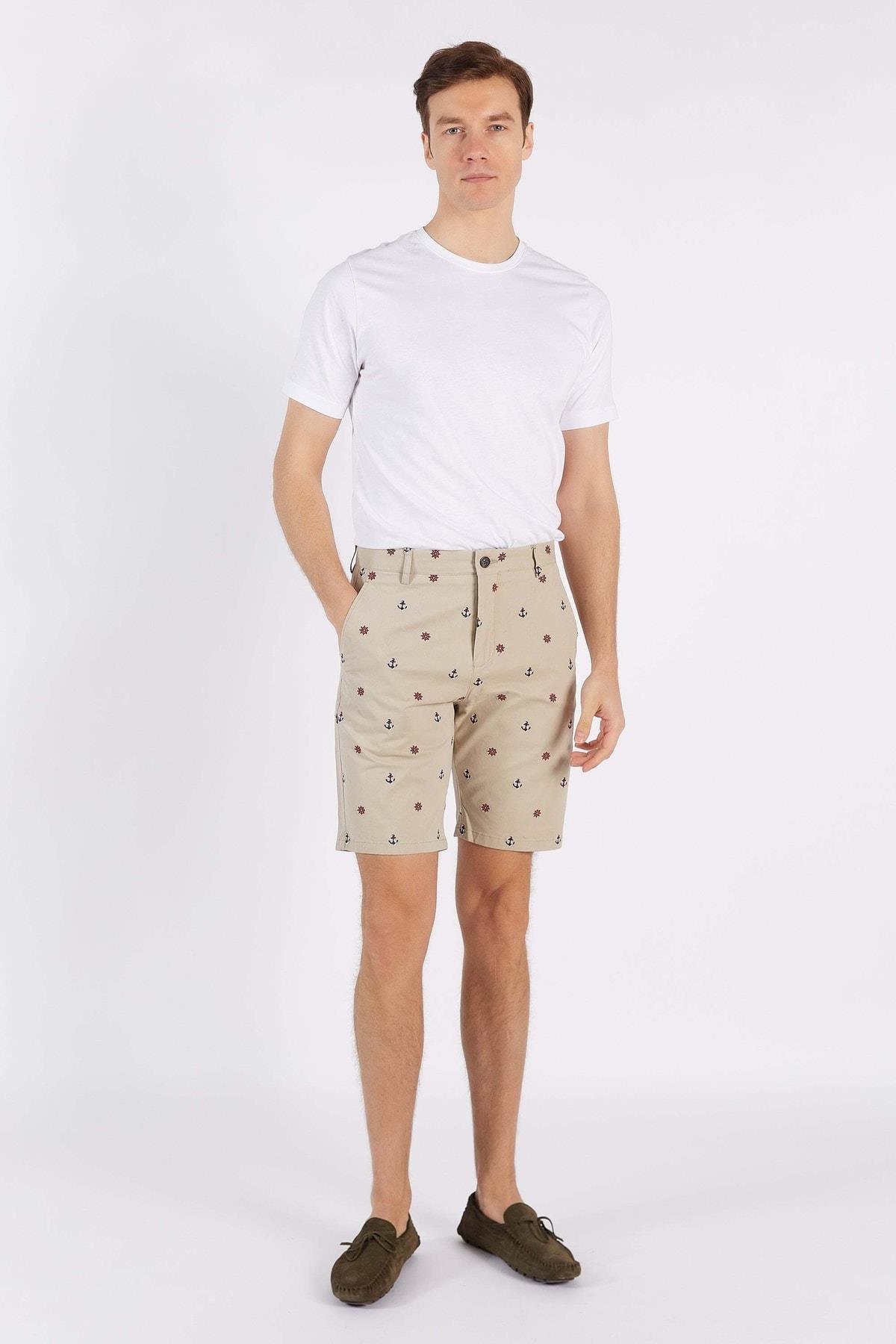 Erkek Bej Pamuk Şort