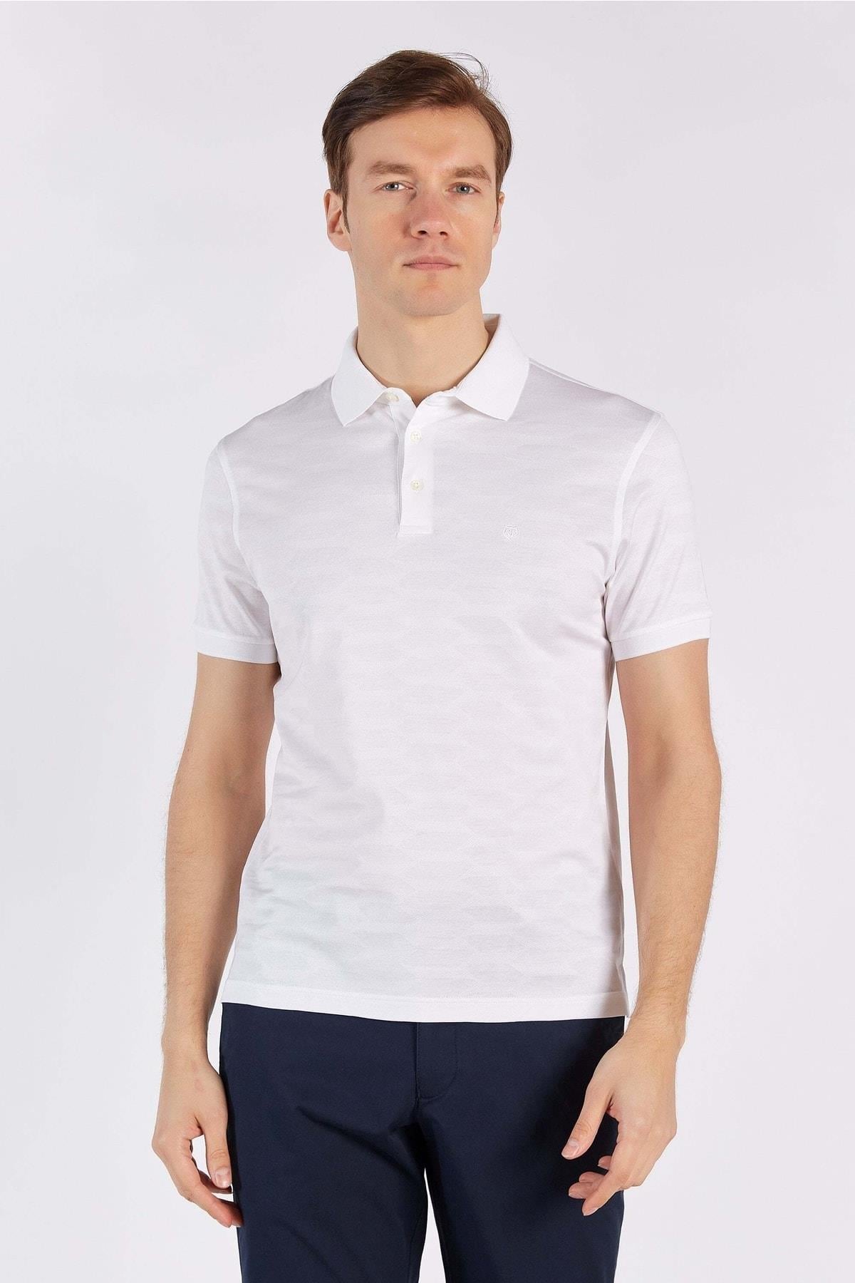 Erkek Beyaz Kısa Kol Polo Yaka %100 Pamuk T-shirt