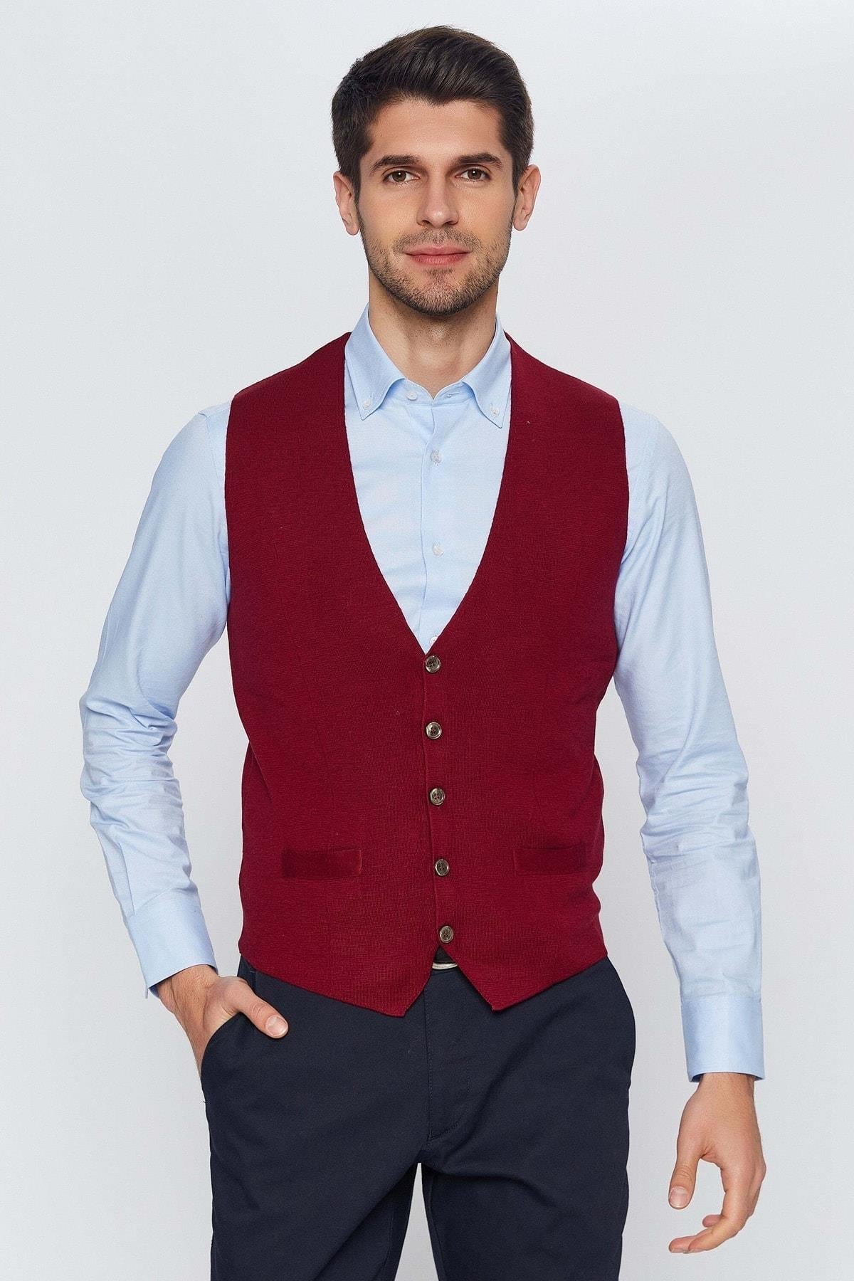 Erkek Bordo Triko Yelek-rb1a0515k087