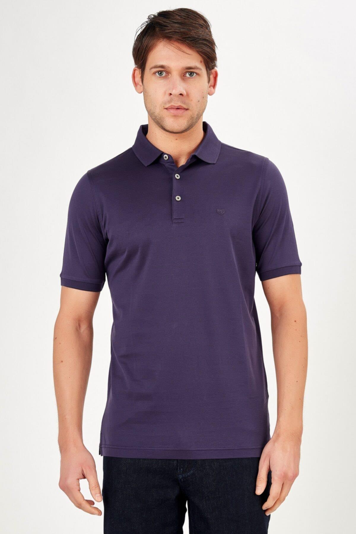 Erkek Koyu Mor Polo Yaka Basic T-shirt-rb1a0420y042