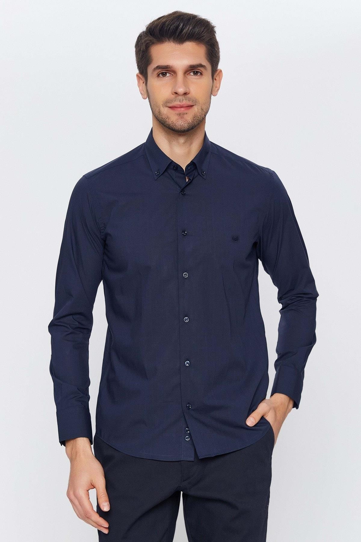 Erkek Lacivert Düz Gömlek