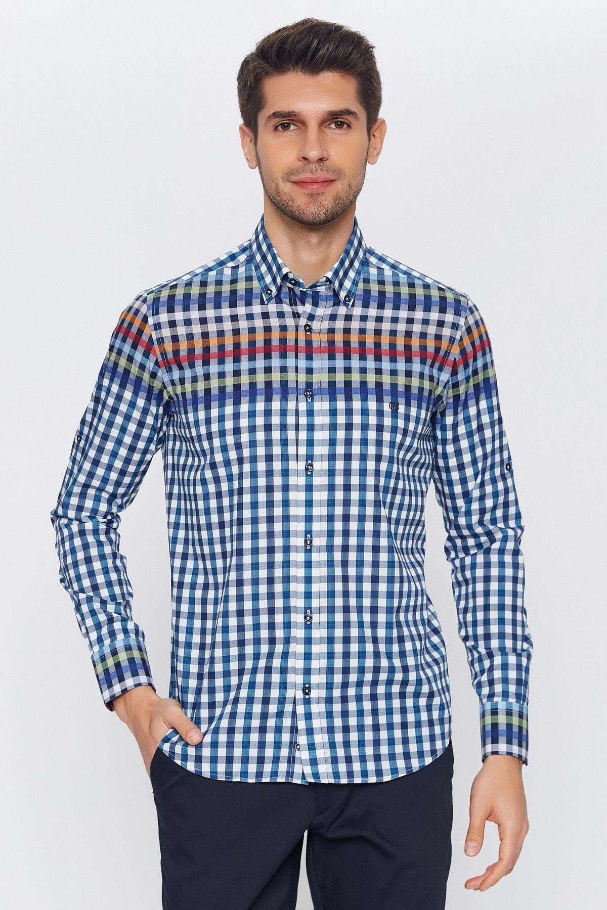 Erkek Lacivert Multicolor Ekose / Kareli Gömlek