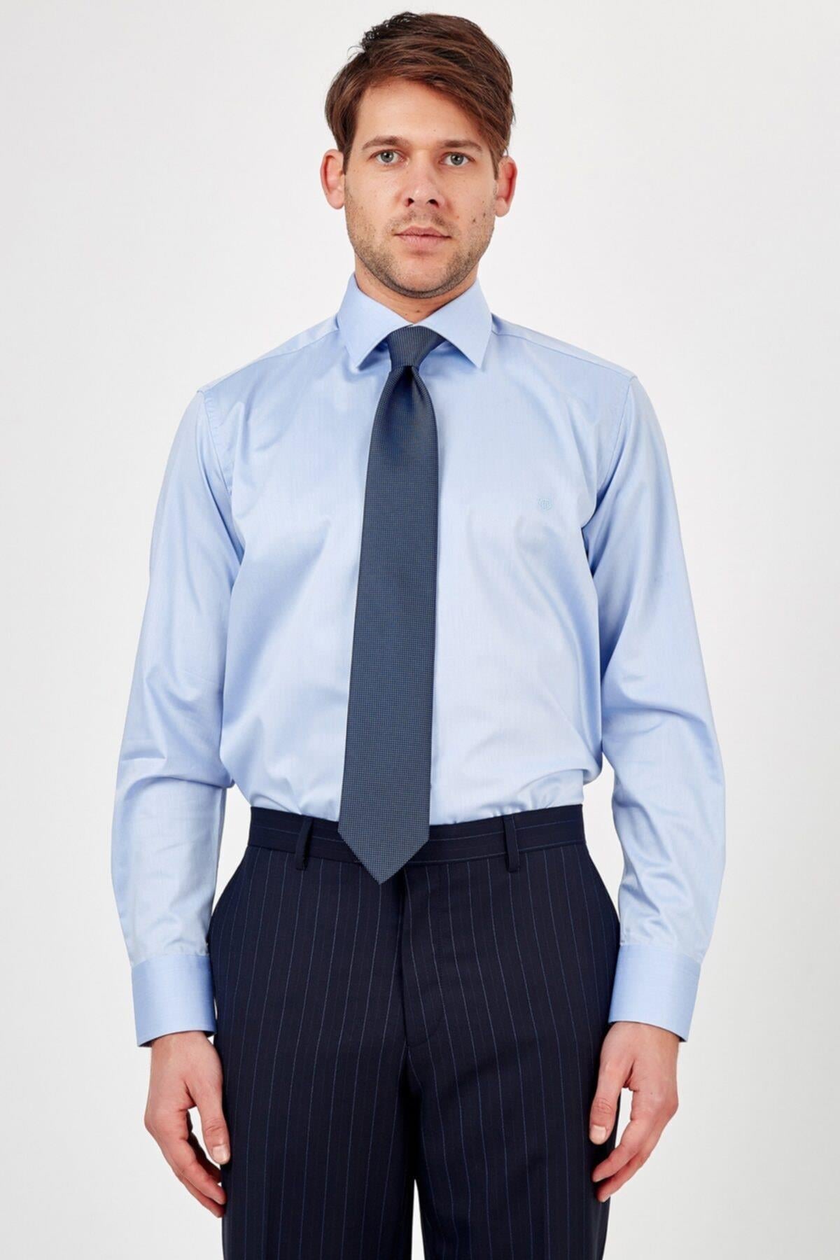 Erkek Mavi Düz Gömlek
