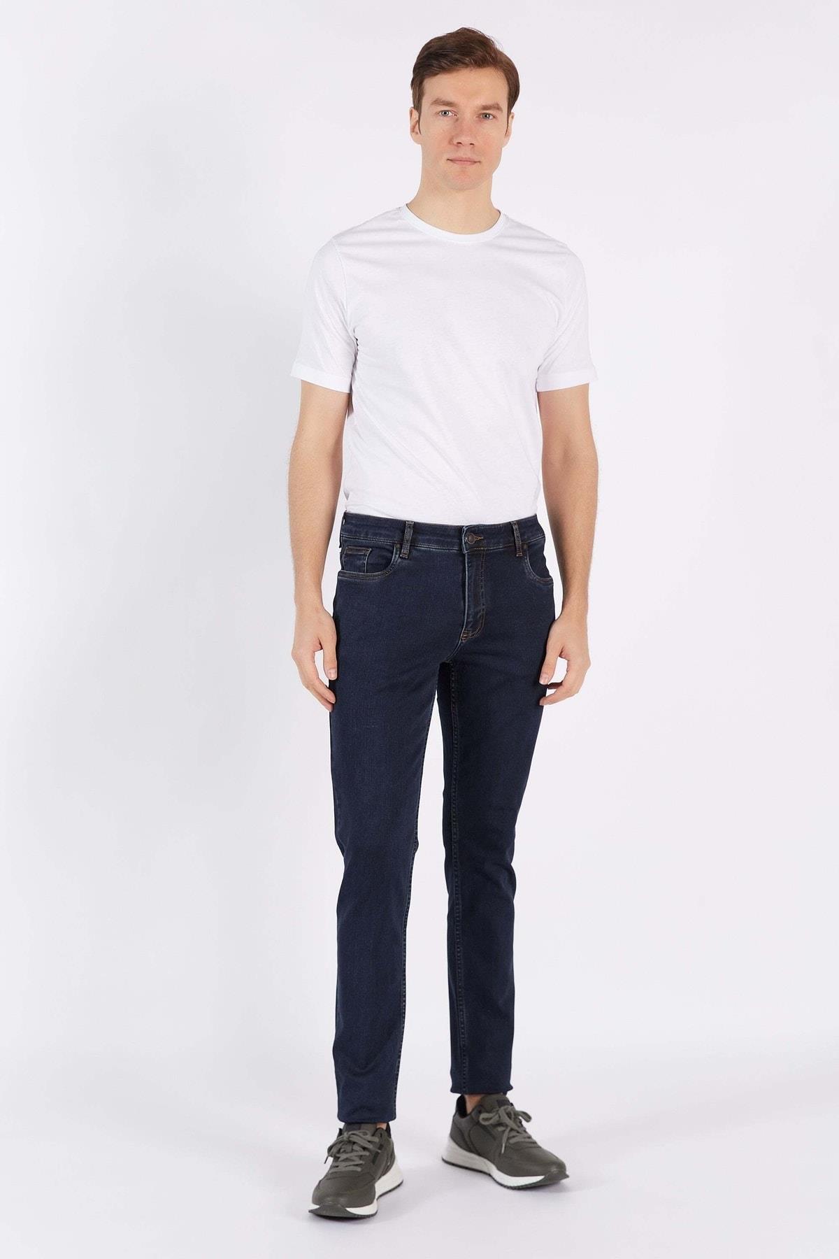 Koyu Mavi Düz Regular Fit Denim Pantalon