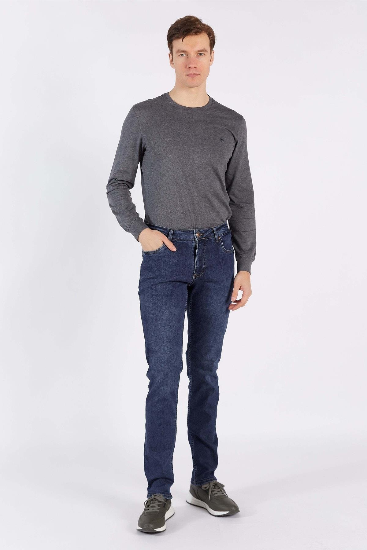 Koyu Mavi Düz Regular Fit Denim Pantalon