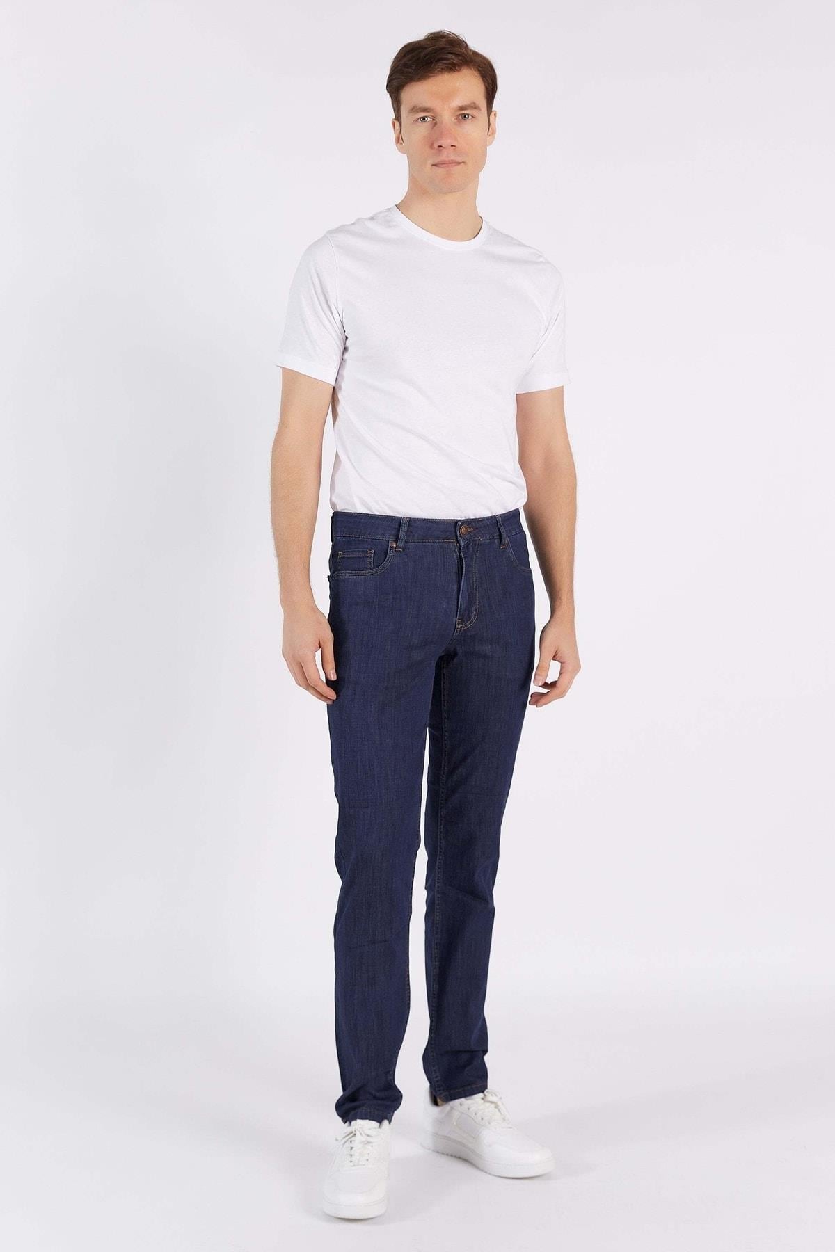Koyu Mavi Regular Esnek 5 Cep Ince Kot Pantalon
