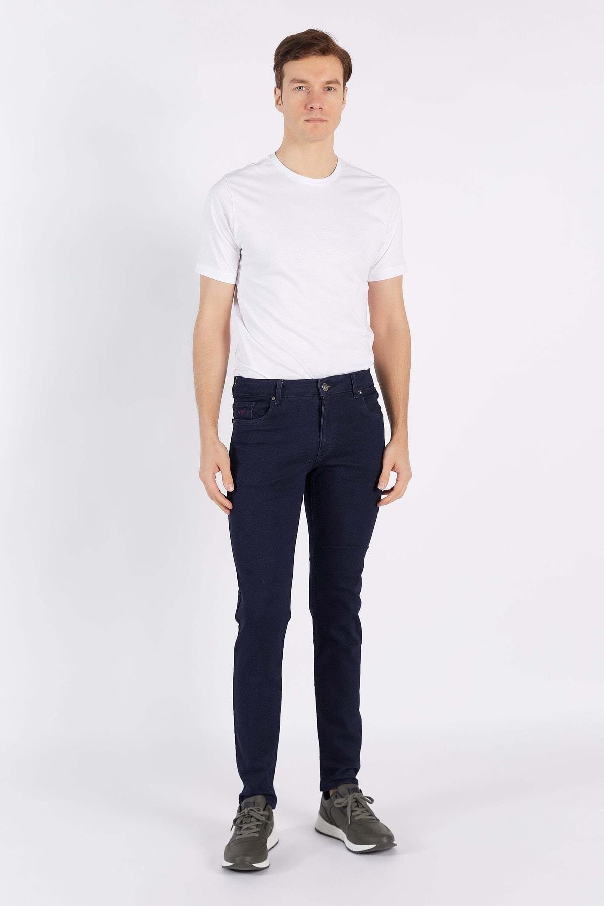 Lacivert Düz Regular Fit Denim Pantalon