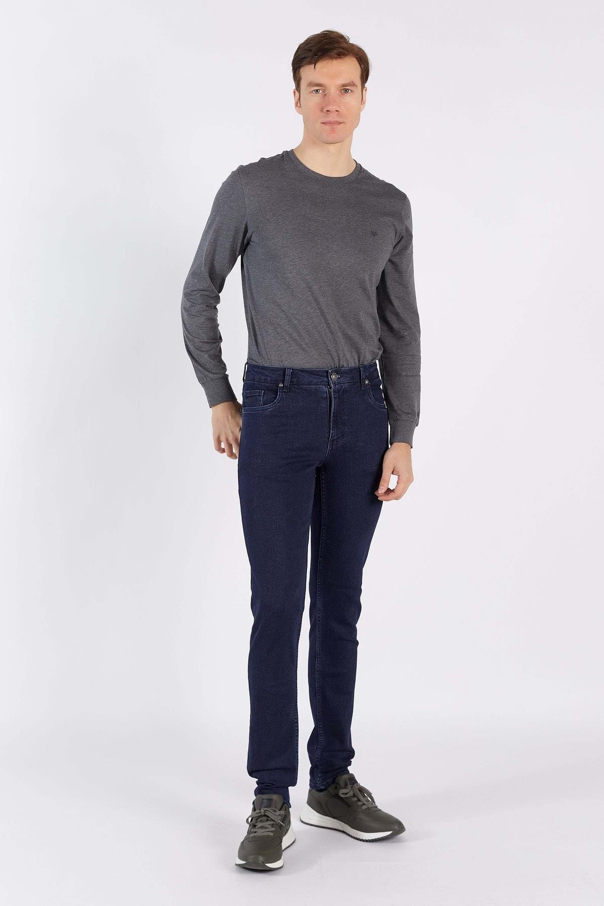 Lacivert Düz Regular Fit Denim Pantalon