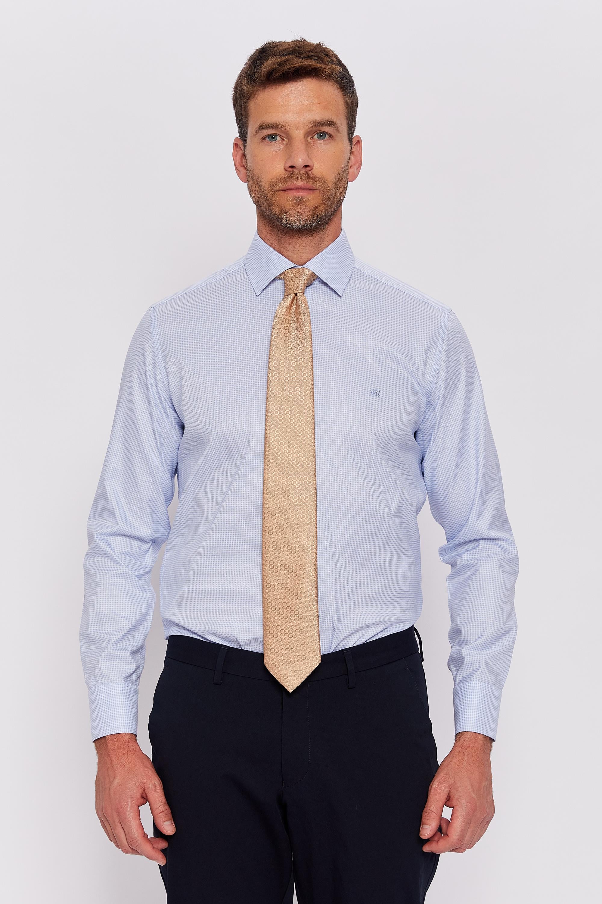 Romano Botta Açık Mavi Desenli Regular Fit Klasik %100 Pamuk Gömlek